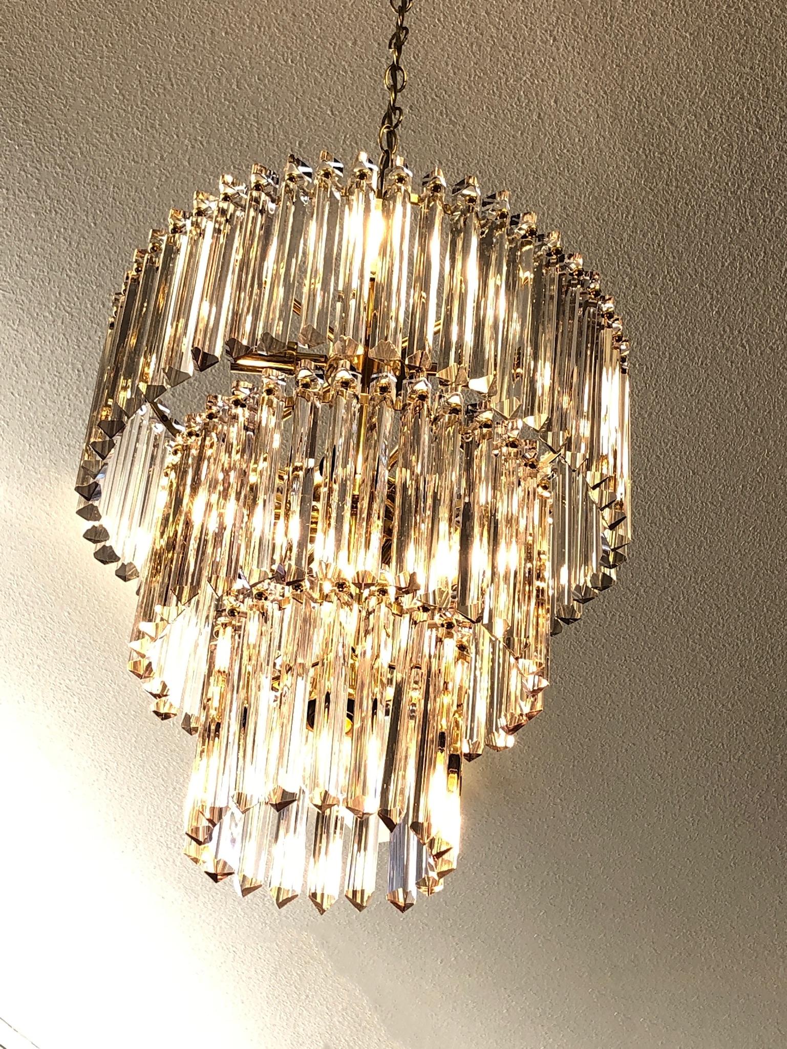 Polished Brass and Clear Crystal French Chandelier