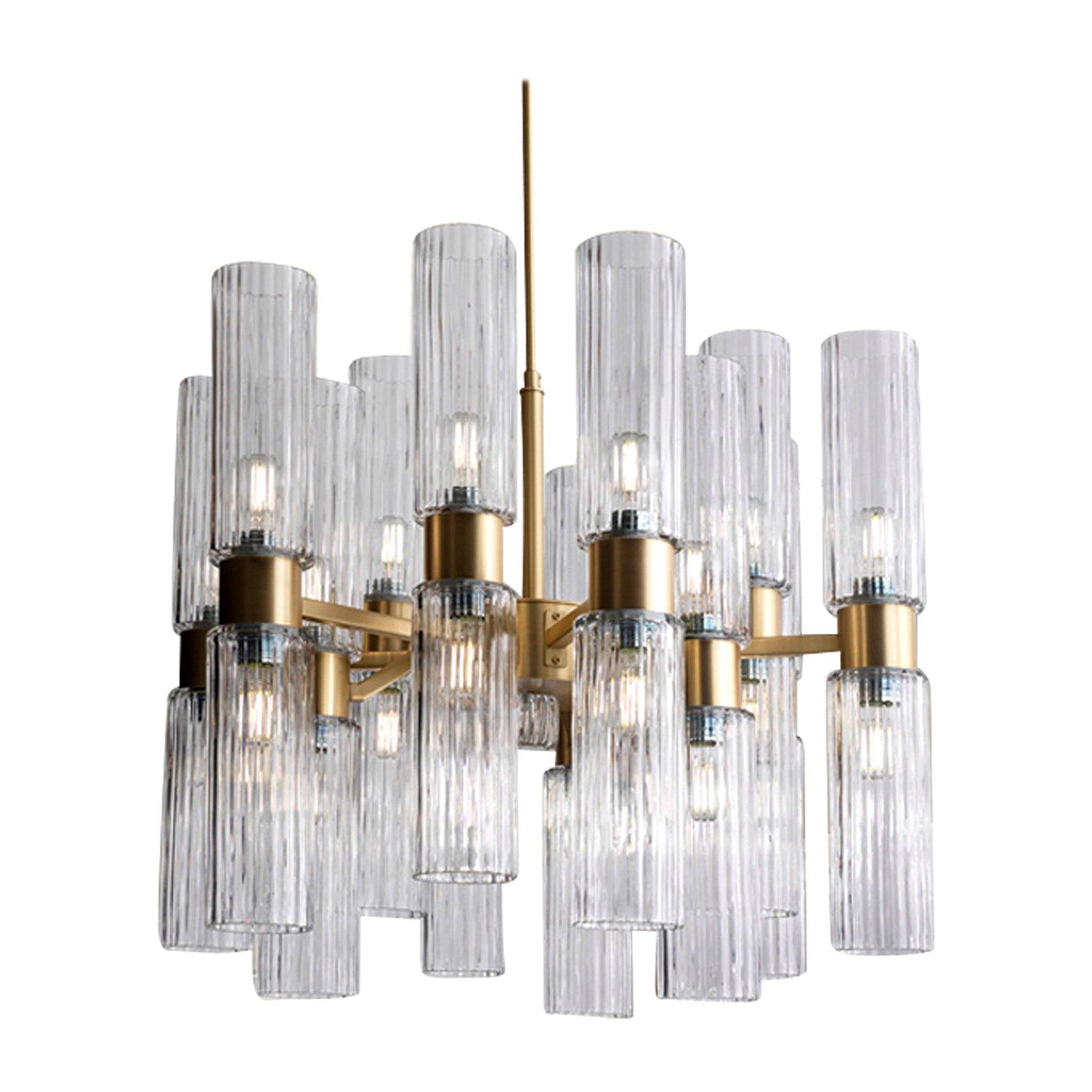 Brass and Clear Glass Chandelier
