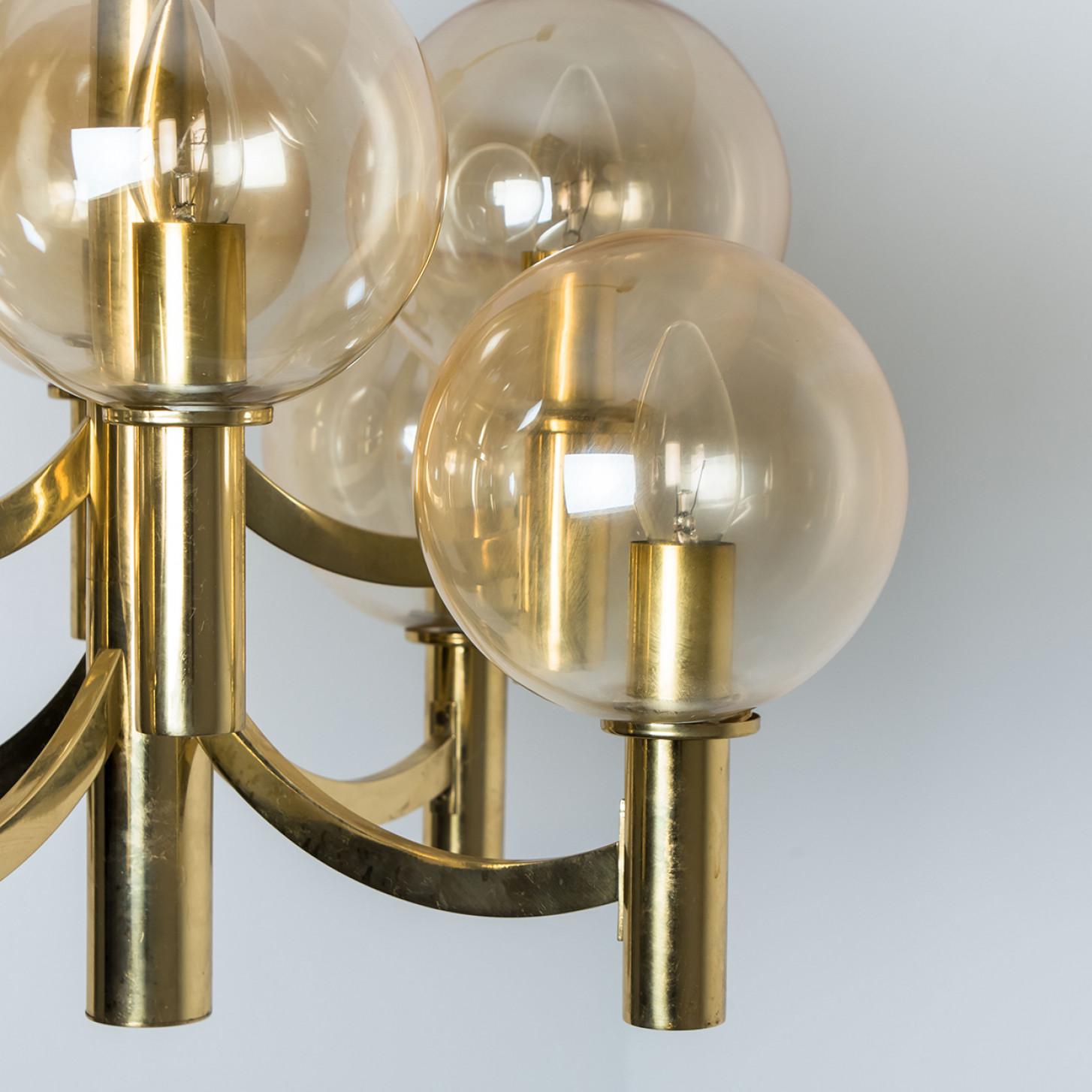 Brass and Clear Glass Chandelier, Jakobsson, 1970s For Sale 3