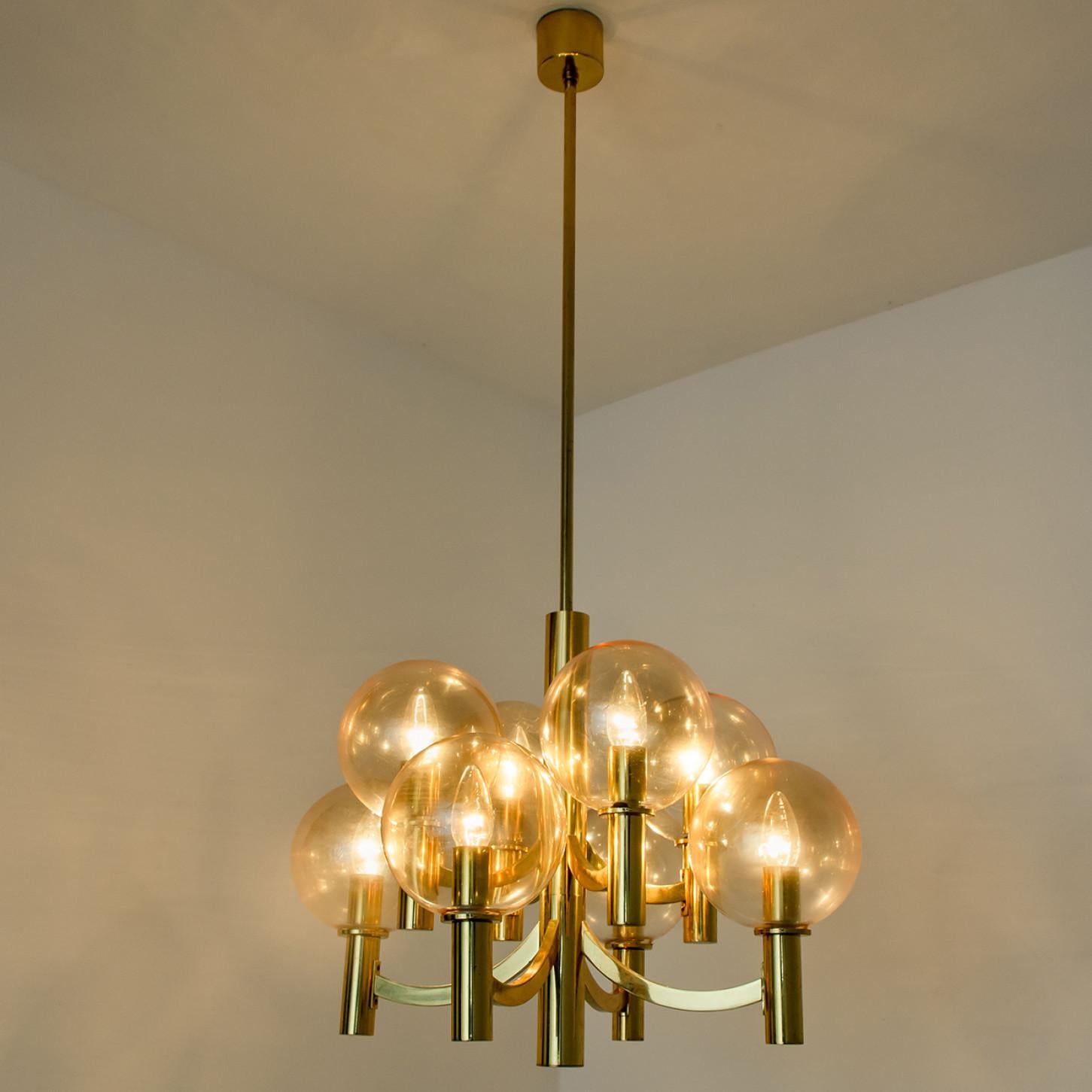 Brass and Clear Glass Chandelier, Jakobsson, 1970s For Sale 11