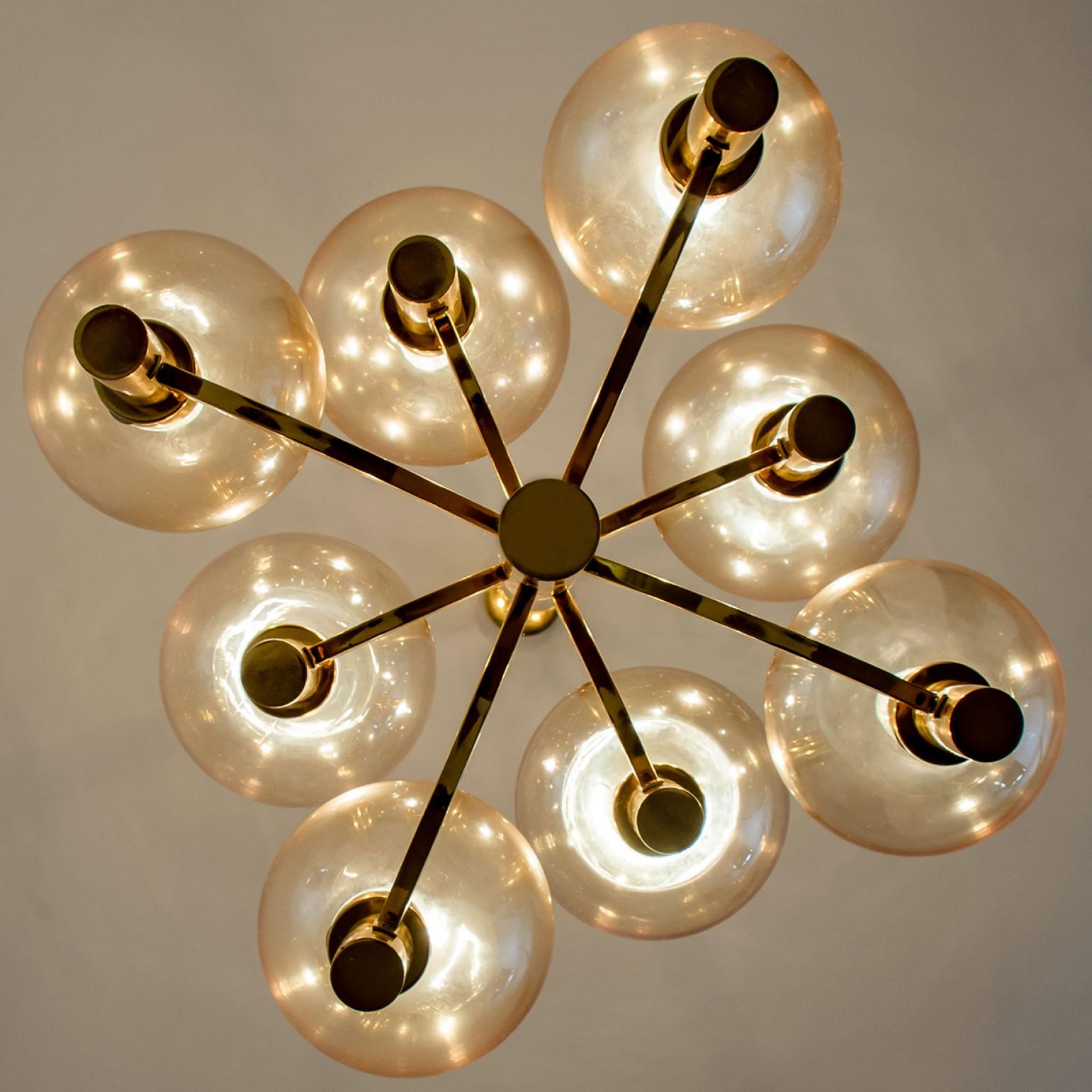 Brass and Clear Glass Chandelier, Jakobsson, 1970s For Sale 12