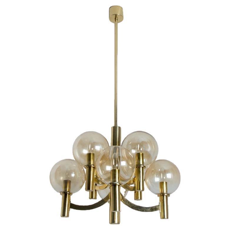 Brass and Clear Glass Chandelier, Jakobsson, 1970s