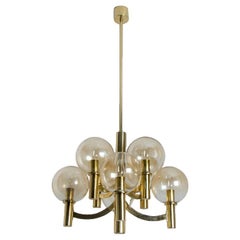 Vintage Brass and Clear Glass Chandelier, Jakobsson, 1970s