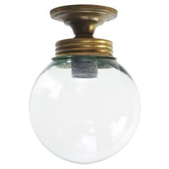 Brass and Clear Glass Flush Mount Ceiling Lamp, Mid-20th Century, UK
