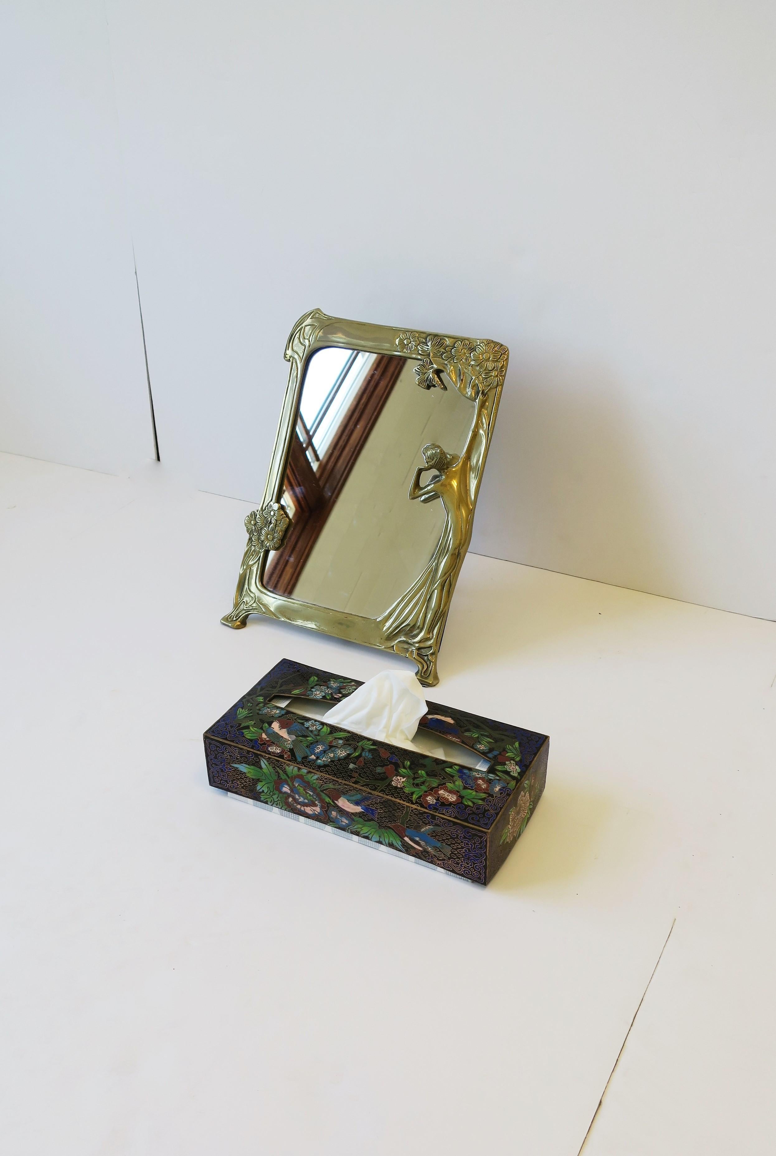 Brass and Cloisonné Enamel Tissue Box Holder Cover with Birds and Flowers 4