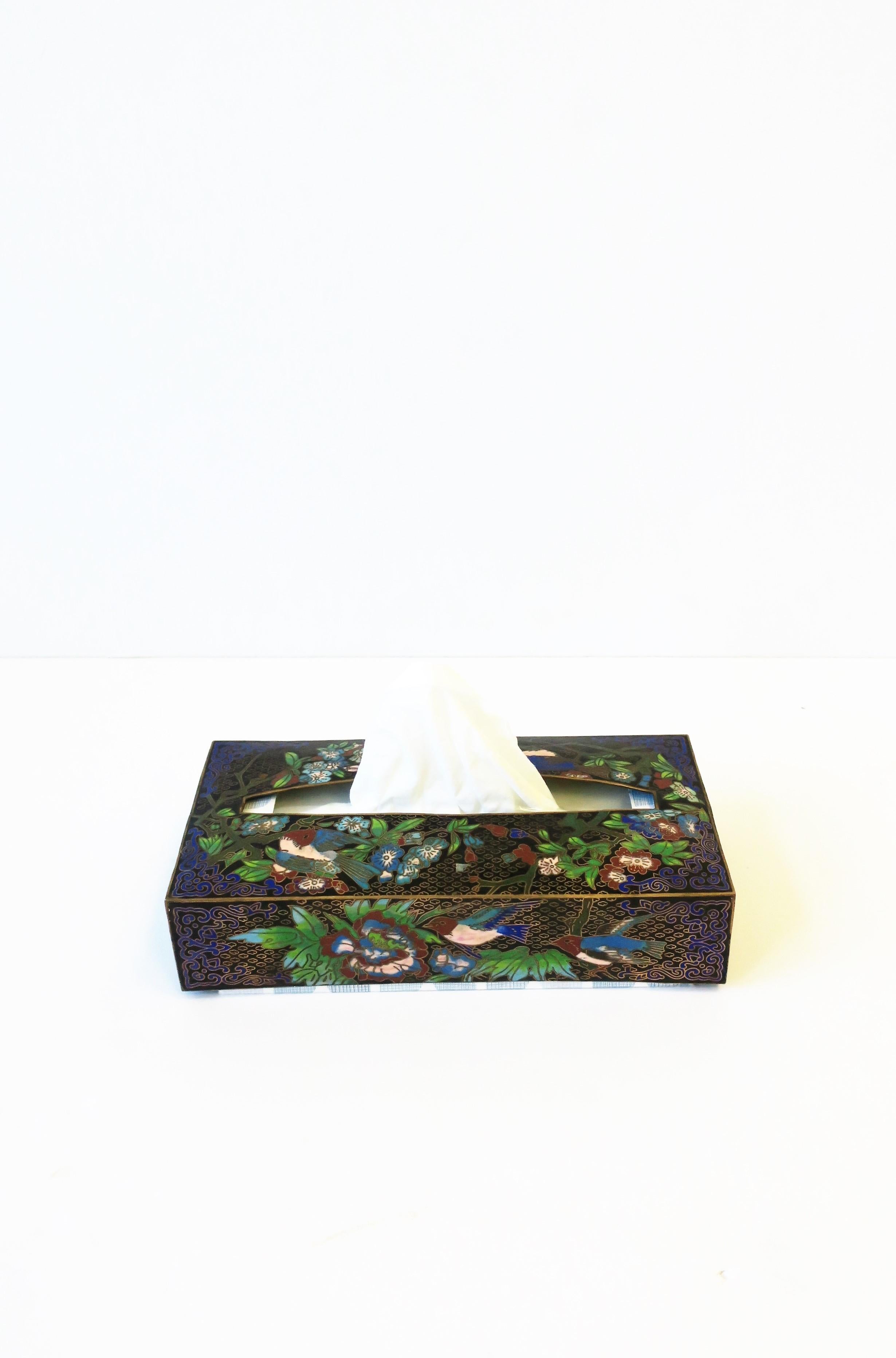 Brass and Cloisonné Enamel Tissue Box Holder Cover with Birds and Flowers 5
