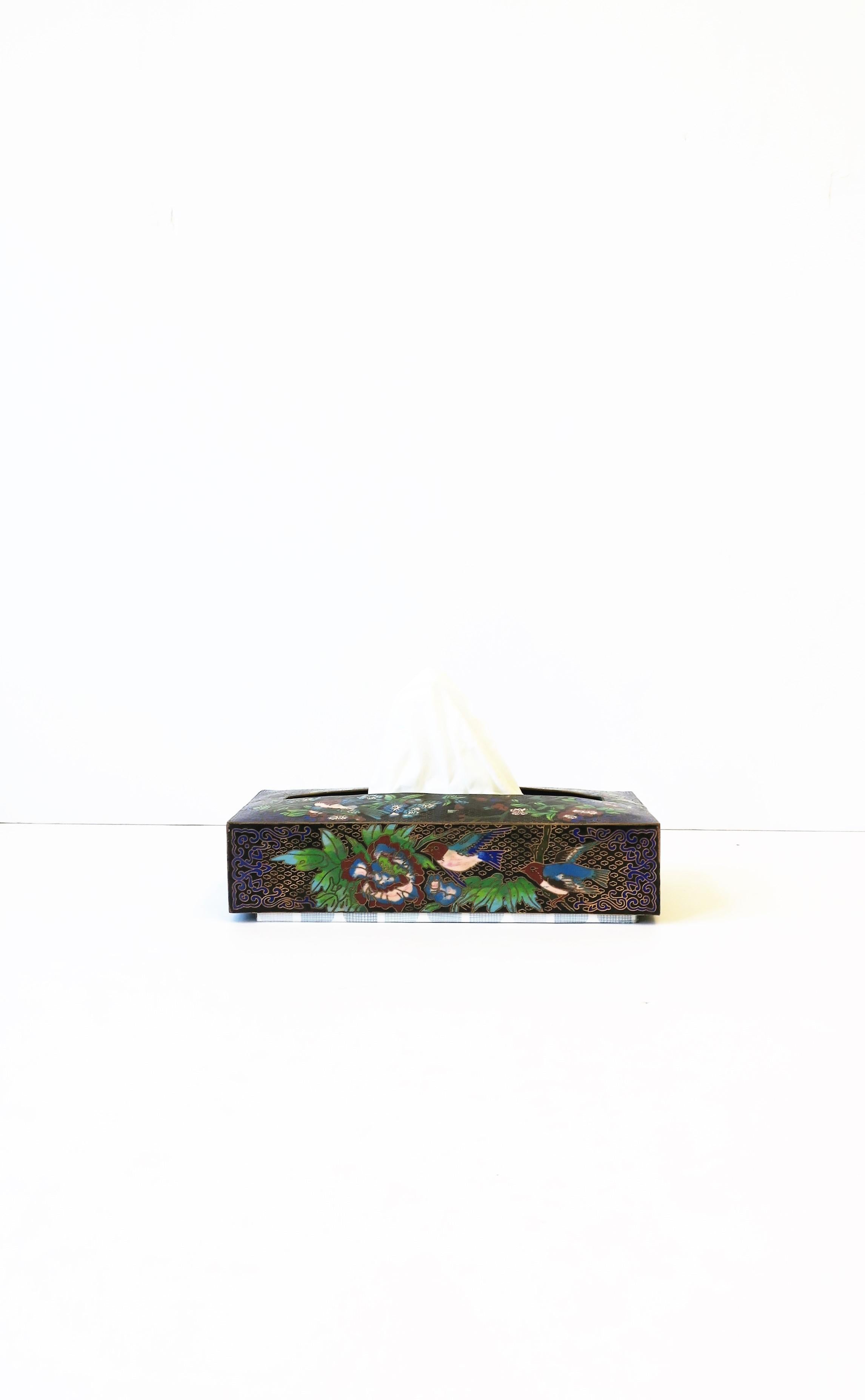 Brass and Cloisonné Enamel Tissue Box Holder Cover with Birds and Flowers 7