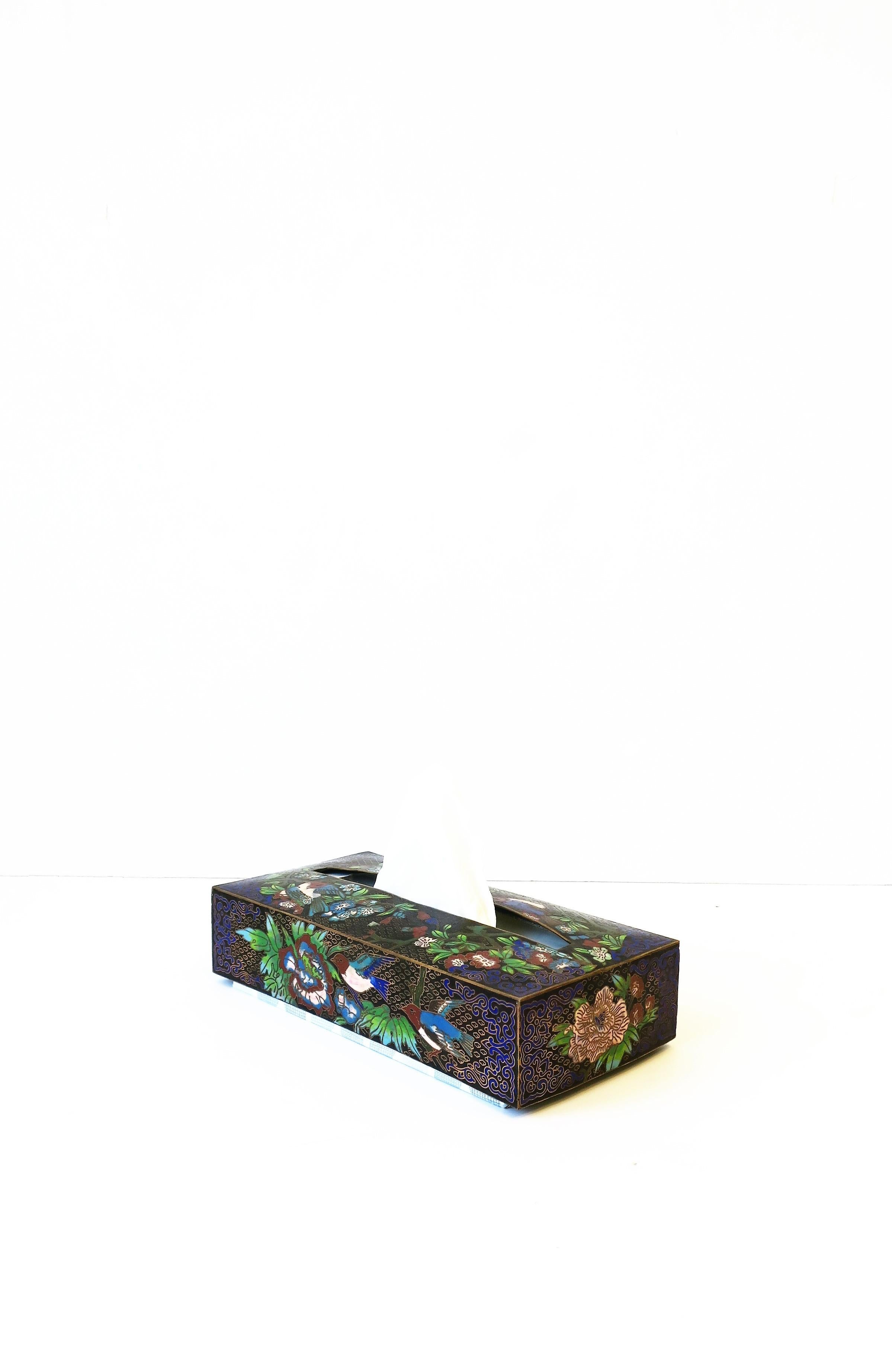 Brass and Cloisonné Enamel Tissue Box Holder Cover with Birds and Flowers 8