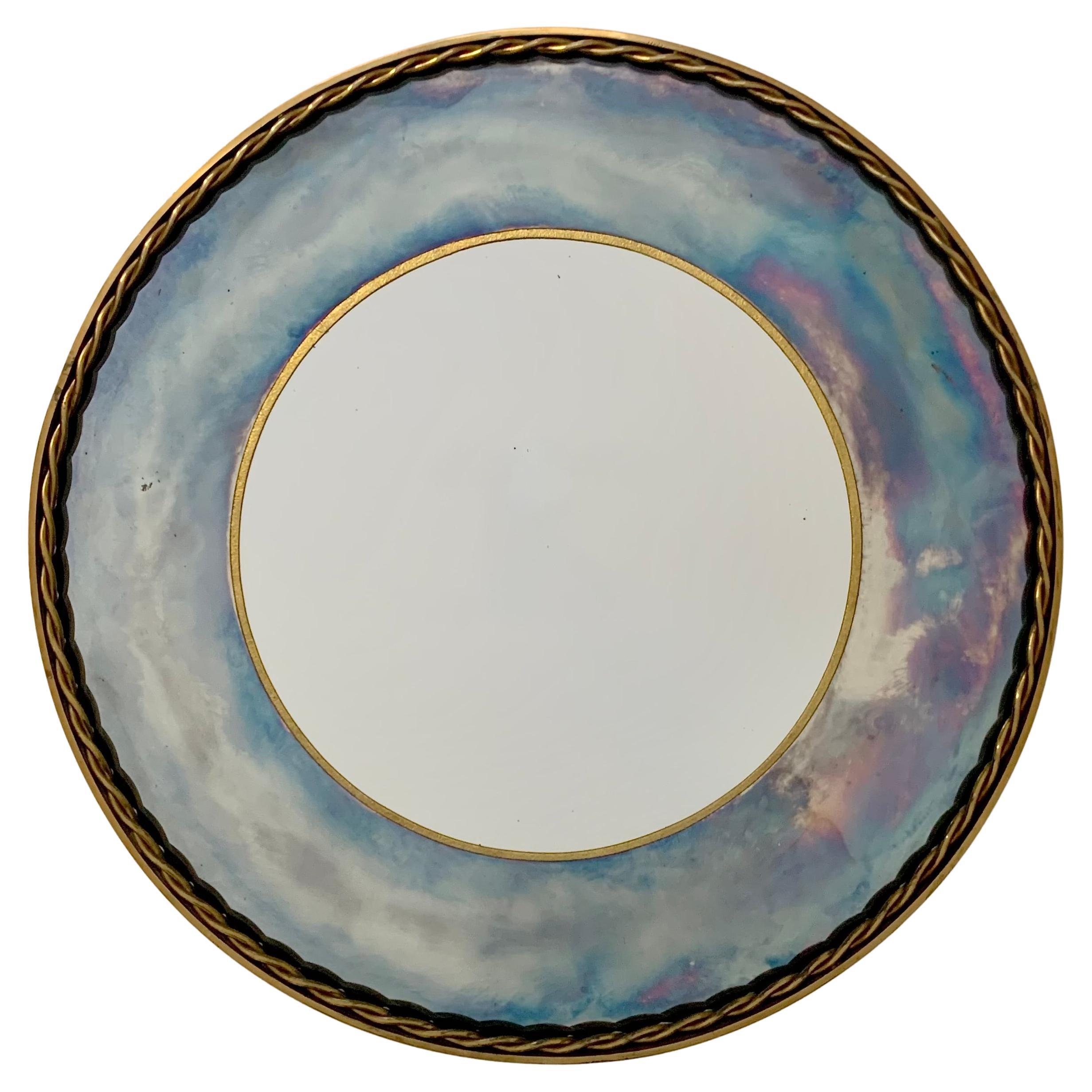 Brass and Cloudy Mirrored Glass Round Mirror, circa 1940, France.