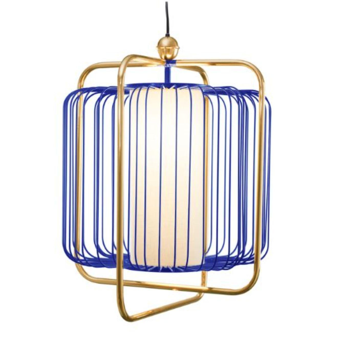 Brass and Cobalt Jules suspension lamp by Dooq
Dimensions: W 73 x D 73 x H 72 cm
Materials: lacquered metal, polished or brushed metal, brass.
abat-jour: cotton
Also available in different colors and materials.