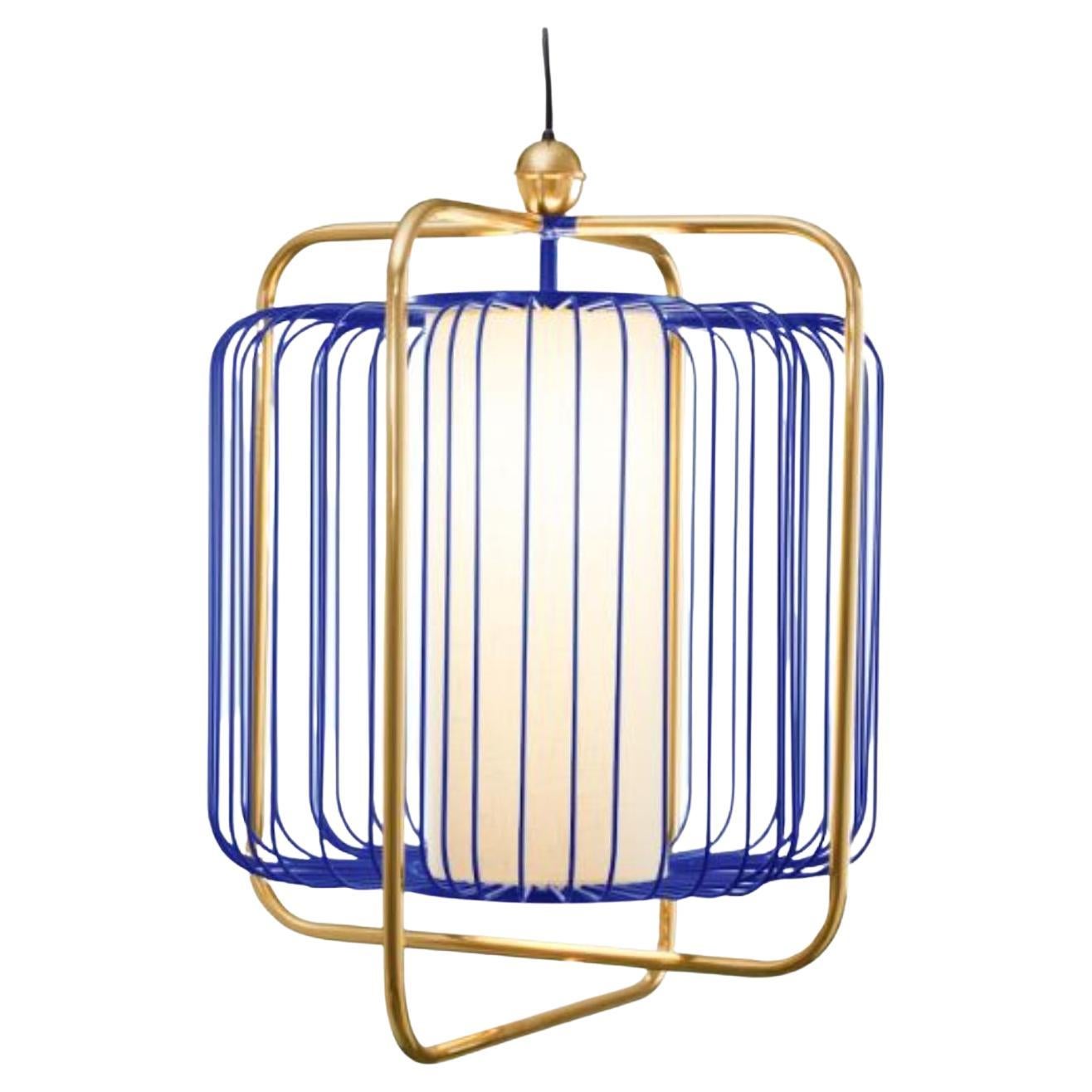 Brass and Cobalt Jules Suspension Lamp by Dooq For Sale