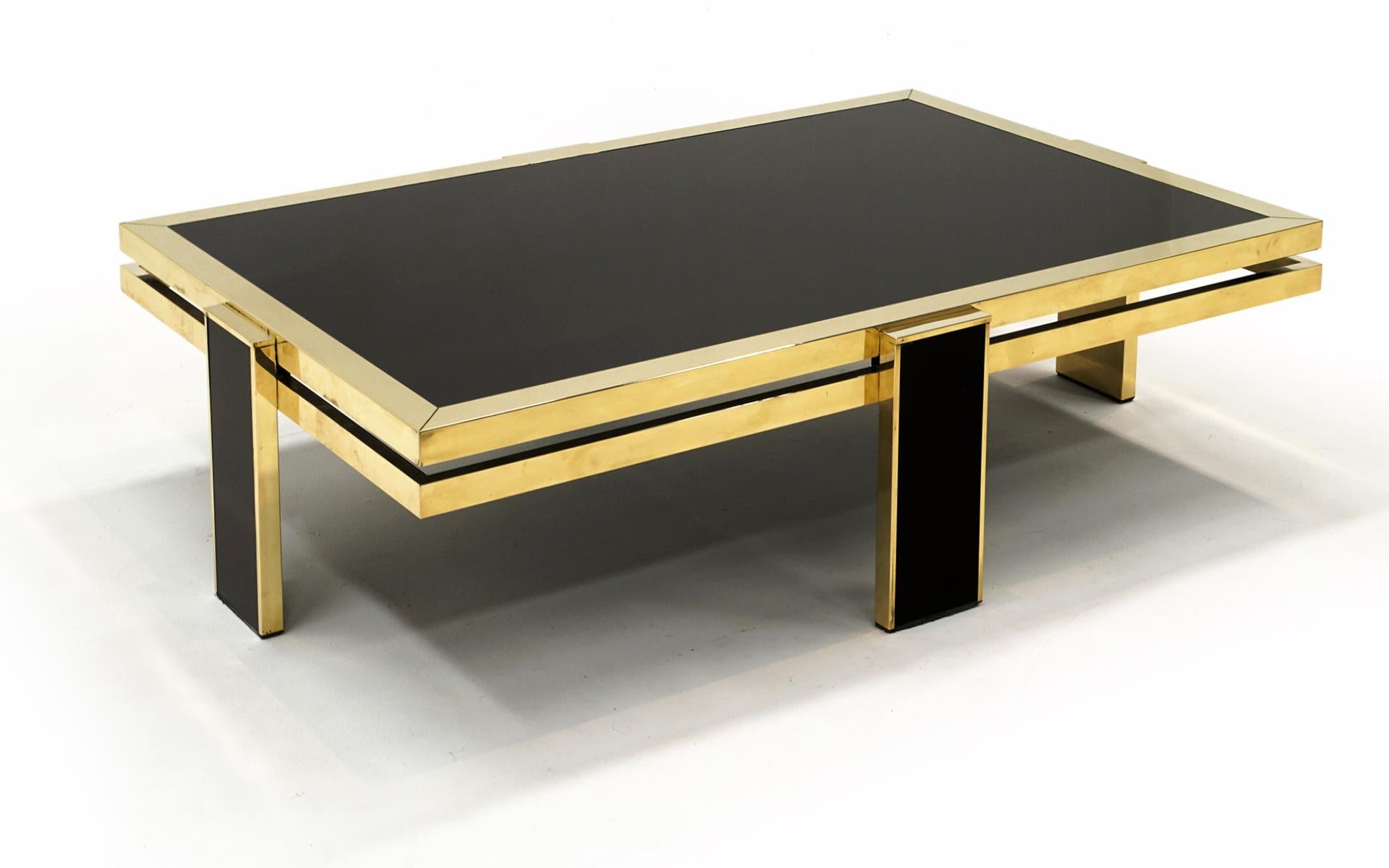 Hollywood Regency Brass and Colored Glass Coffee Table by Giacomo Sinopoli for Liwan's Rome 1970s  For Sale