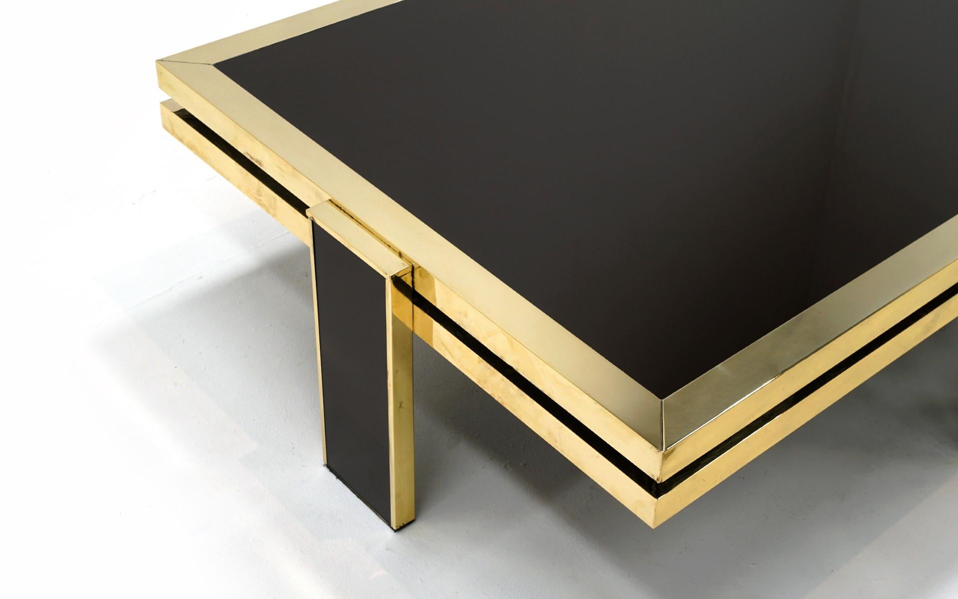 Brass and Colored Glass Coffee Table by Giacomo Sinopoli for Liwan's Rome 1970s  In Good Condition For Sale In Kansas City, MO
