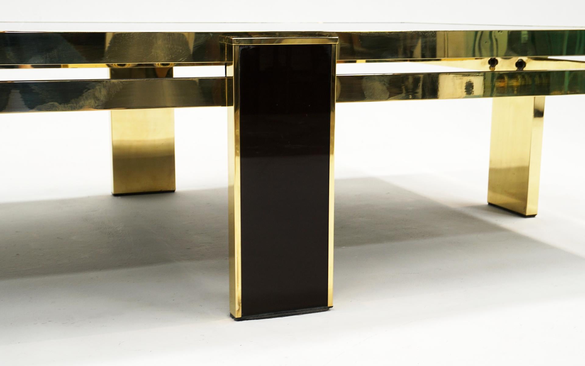 Brass and Colored Glass Coffee Table by Giacomo Sinopoli for Liwan's Rome 1970s  For Sale 1