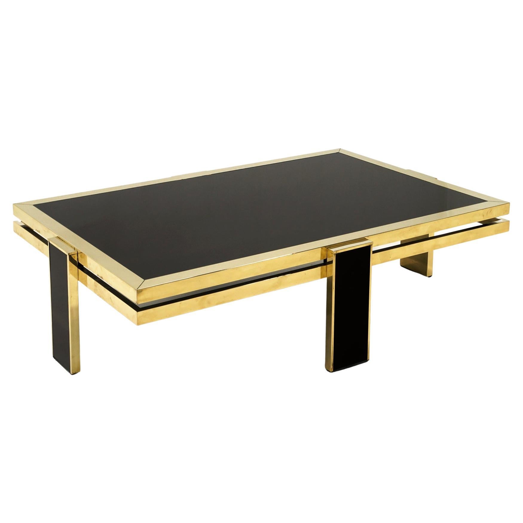 Brass and Colored Glass Coffee Table by Giacomo Sinopoli for Liwan's Rome 1970s  For Sale