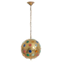 Brass and Coloured Glass Ceiling Light