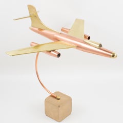Brass and Copper Airplane Jet Aviation Desk Model, France circa 1960
