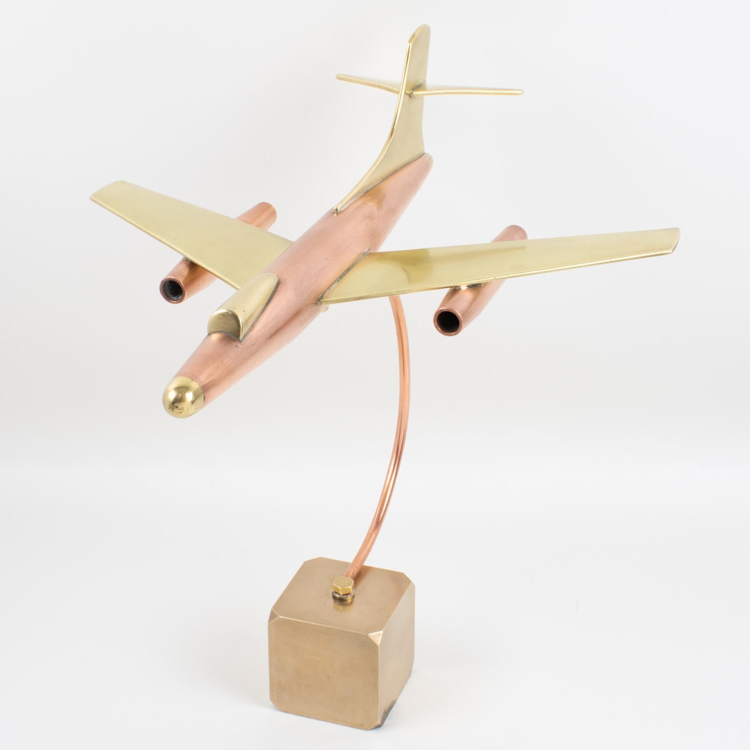 Brass and Copper Airplane Jet Aviation Model, France 1960s In Good Condition For Sale In Atlanta, GA