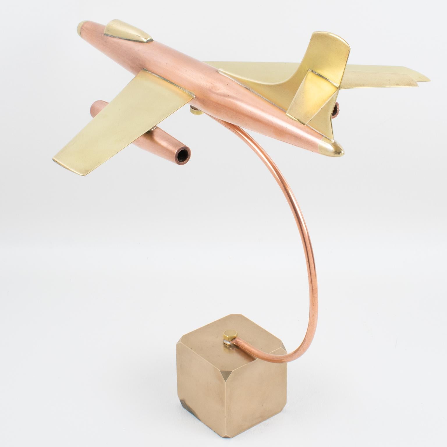 Mid-20th Century Brass and Copper Airplane Jet Aviation Model, France 1960s For Sale