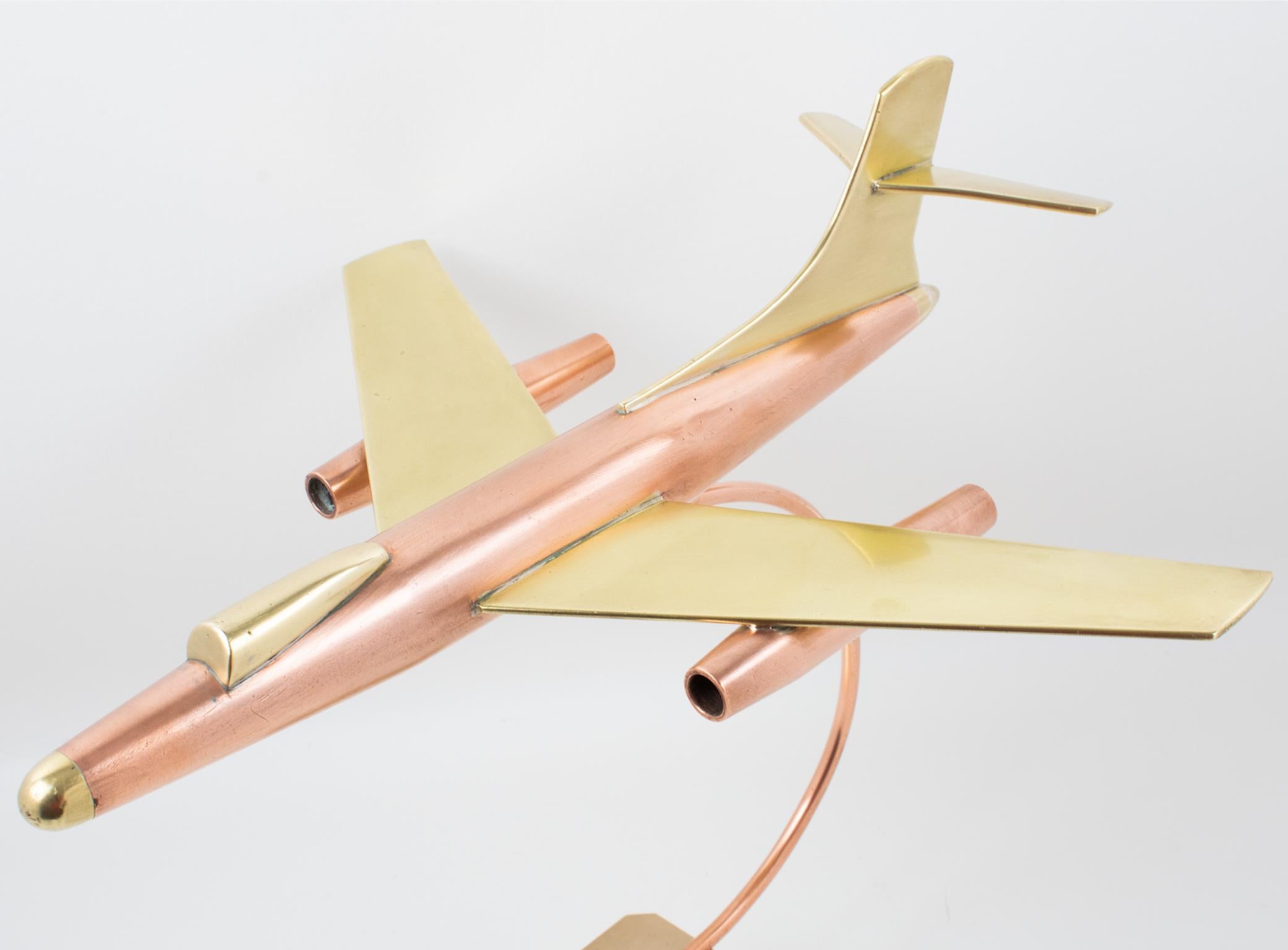 Messing- und Kupfer-Flugzeug- Jet Aviation-Modell, Frankreich 1960er Jahre im Angebot 2