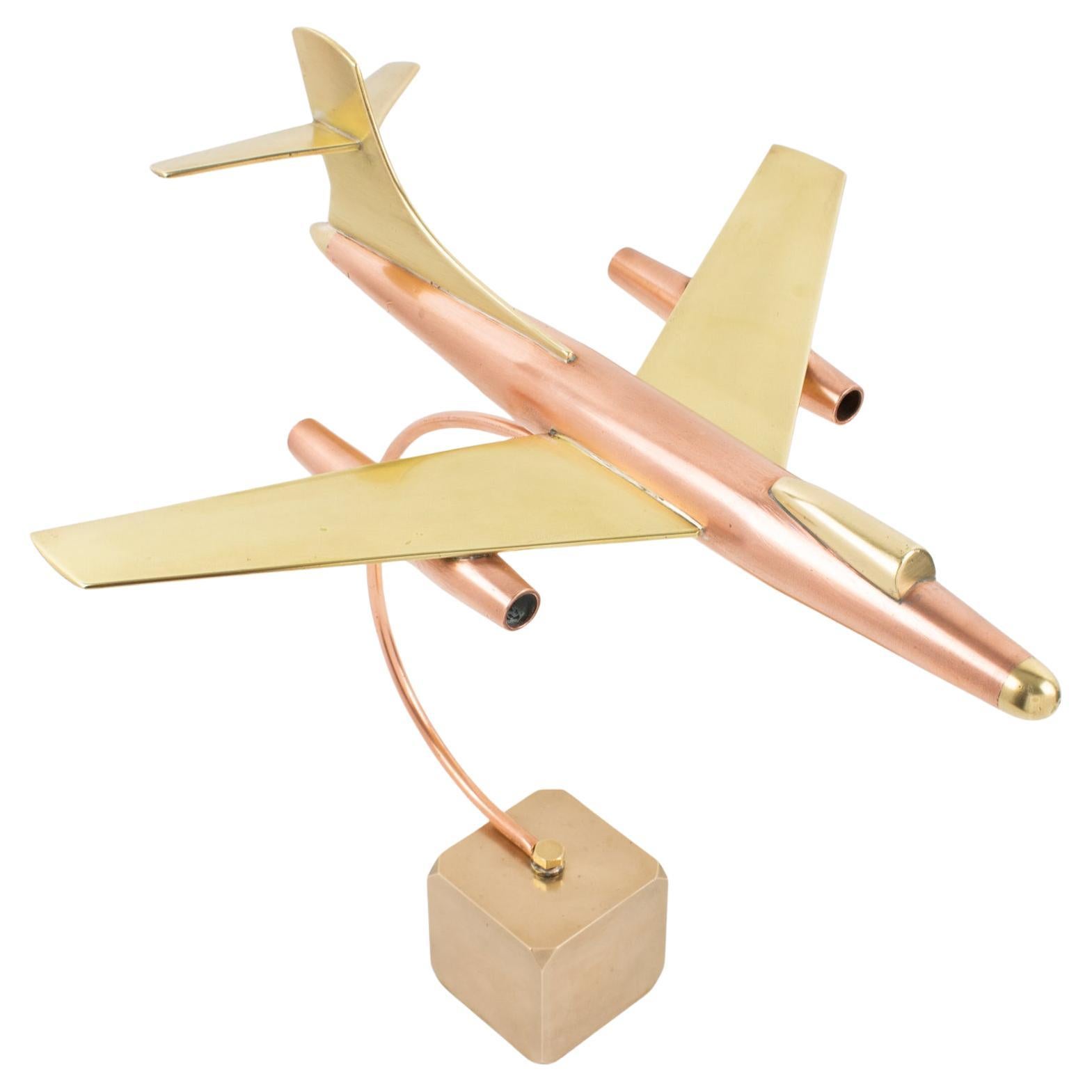 Brass and Copper Airplane Jet Aviation Model, France 1960s For Sale