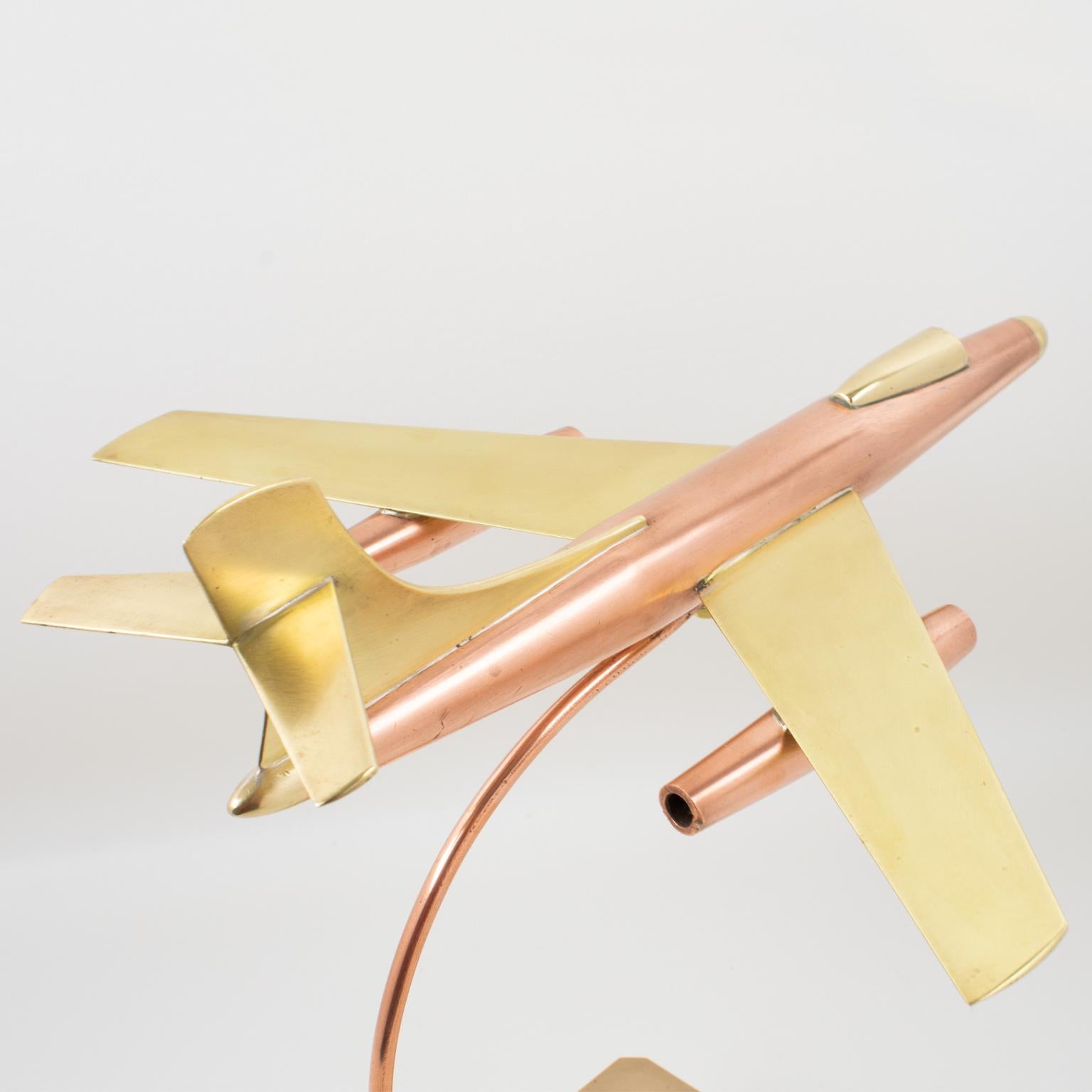 Brass and Copper Airplane Jet Aviation Model, France circa 1960 For Sale 5