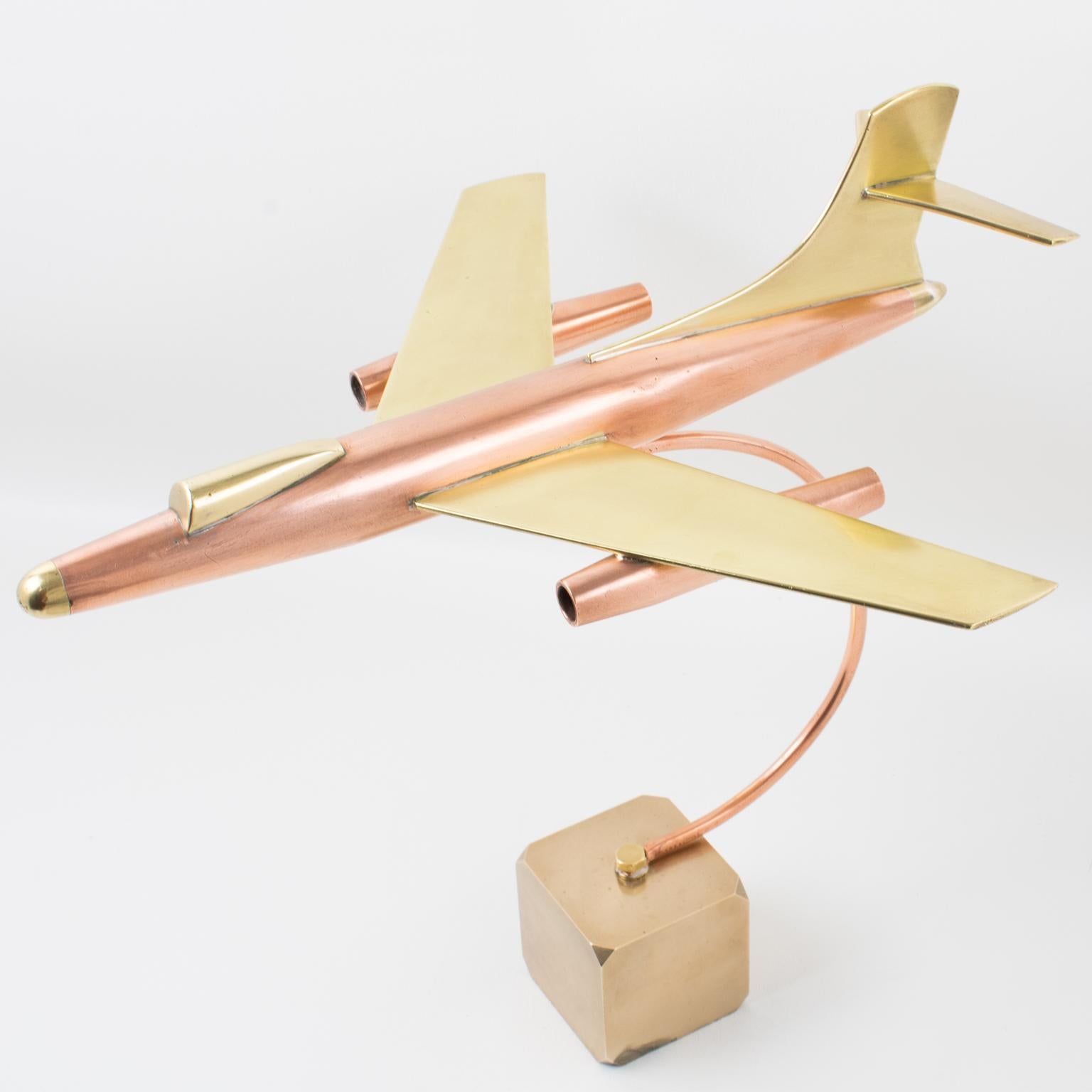 Brass and Copper Airplane Jet Aviation Model, France circa 1960 For Sale 9