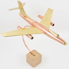Brass and Copper Airplane Jet Aviation Model, France circa 1960