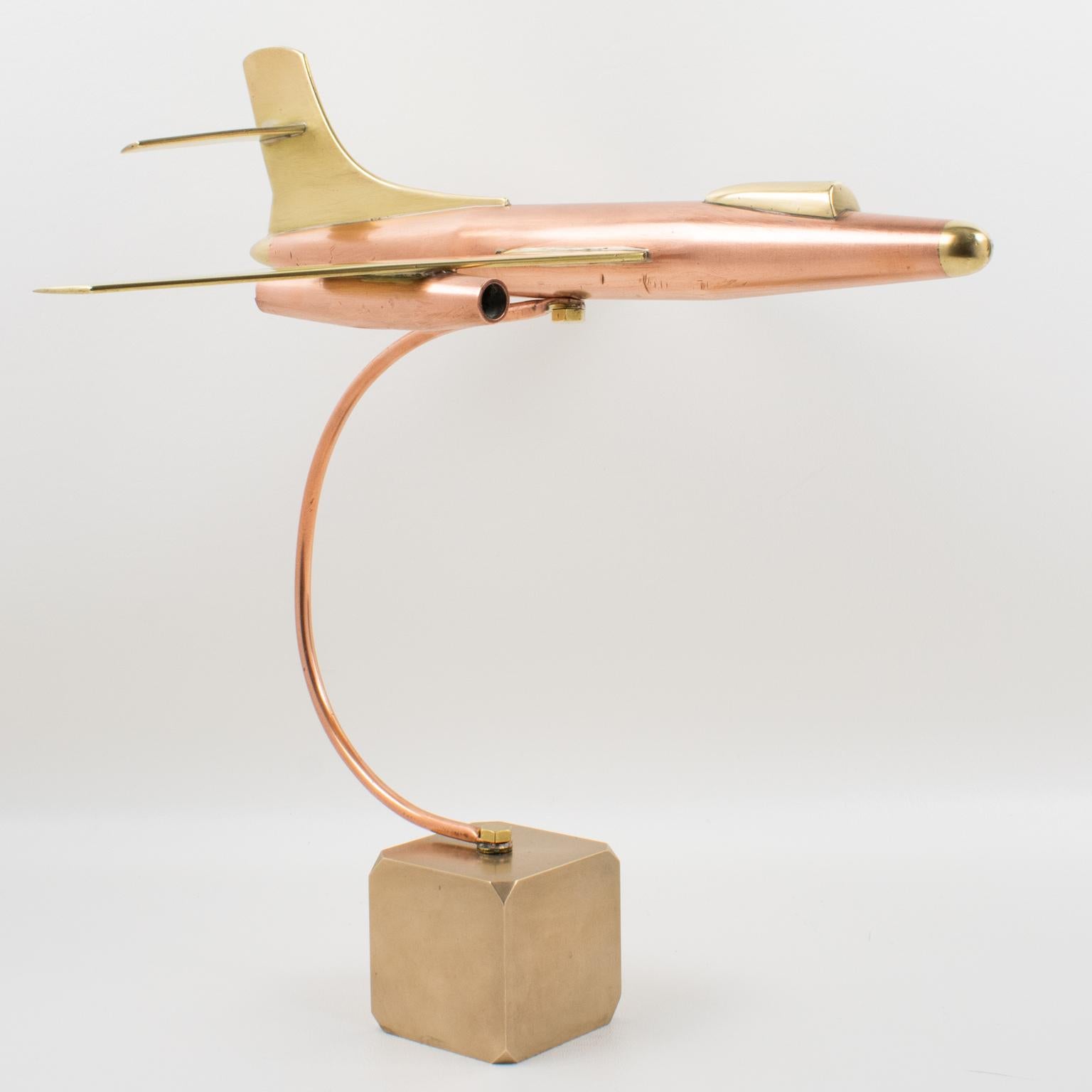Brass and Copper Airplane Jet Aviation Model, France circa 1960 In Good Condition For Sale In Atlanta, GA