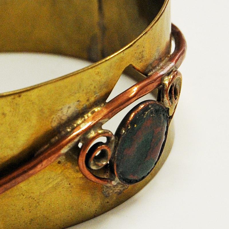 Norwegian Unique Brass and Copper midcentury Bracelet by Anna Greta Eker, Norway, 1960s For Sale