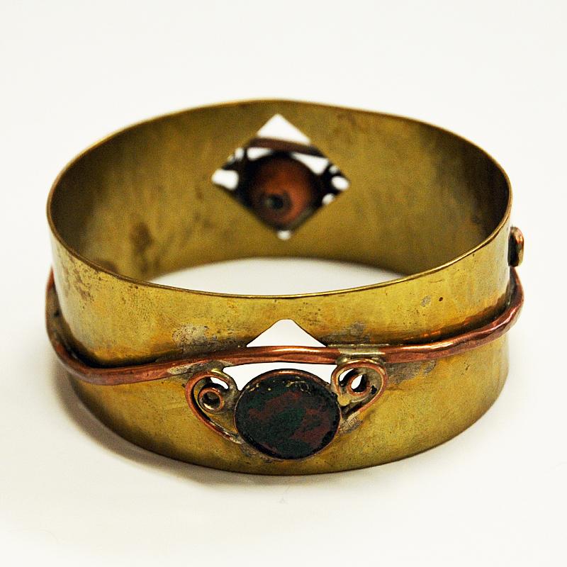 Unique Brass and Copper midcentury Bracelet by Anna Greta Eker, Norway, 1960s In Good Condition For Sale In Stockholm, SE