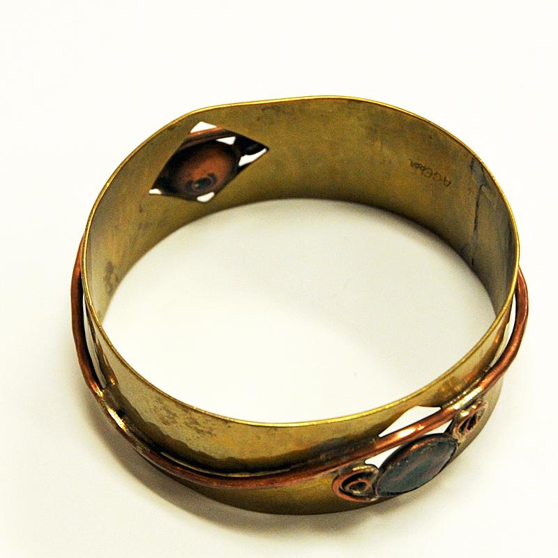 Mid-20th Century Unique Brass and Copper midcentury Bracelet by Anna Greta Eker, Norway, 1960s For Sale
