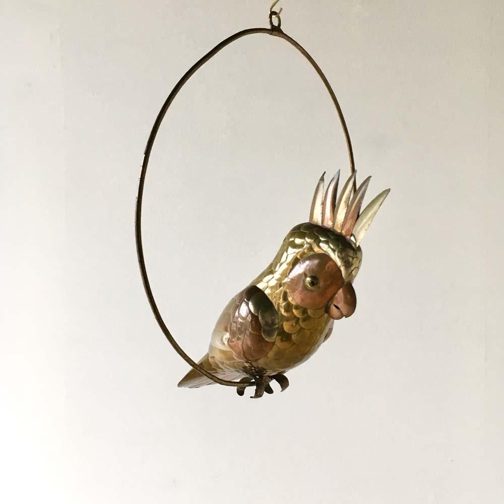 Central American Brass and Copper Cockatoo by Sergio Bustamante, 1960s For Sale