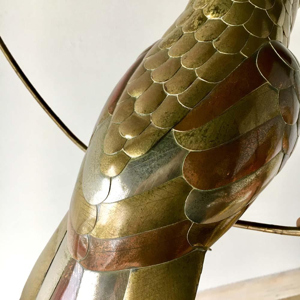 Mid-20th Century Brass and Copper Cockatoo by Sergio Bustamante, 1960s For Sale