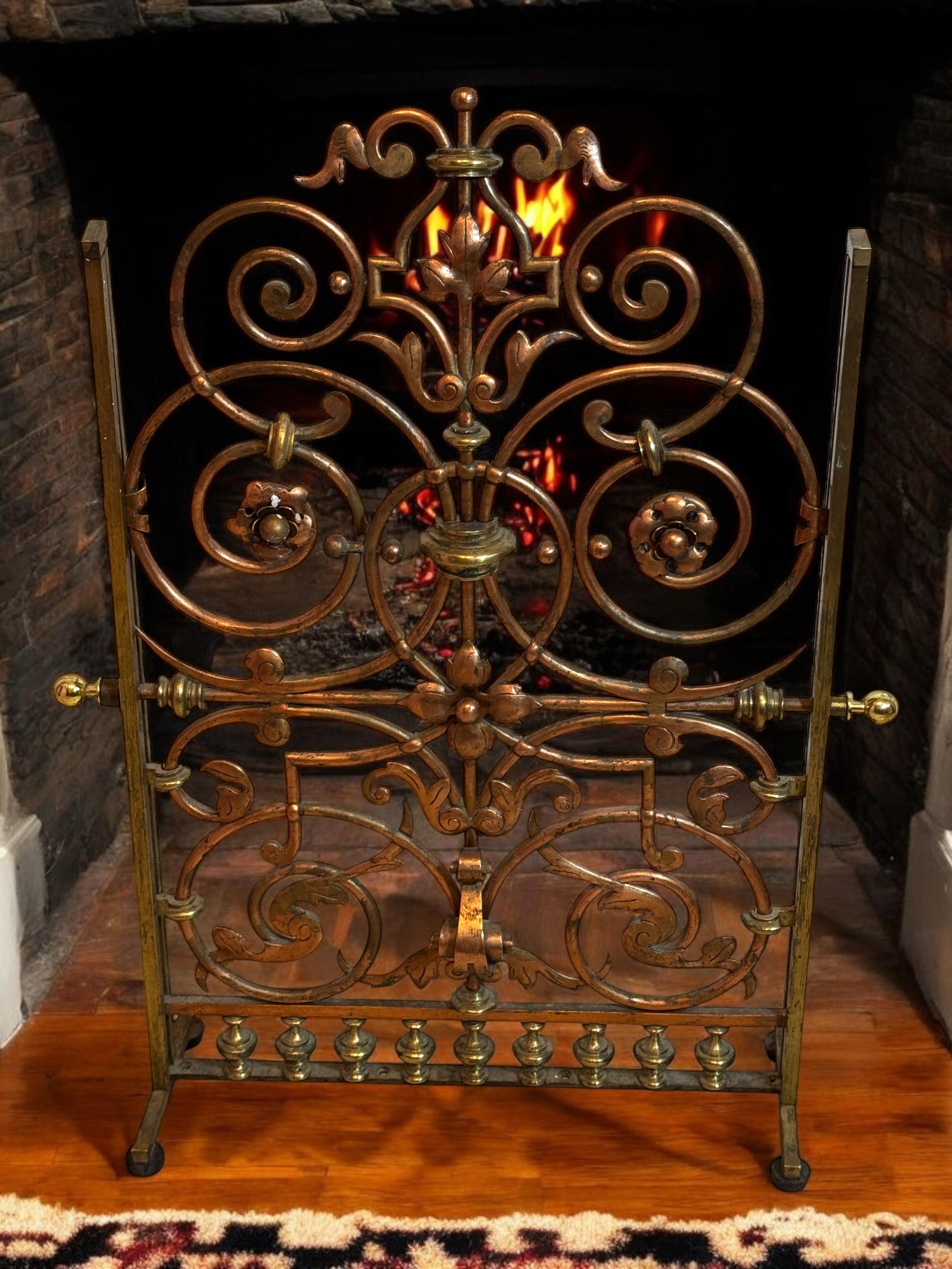 Écran de cheminée en laiton et cuivre Antique, 19e siècle en vente 2