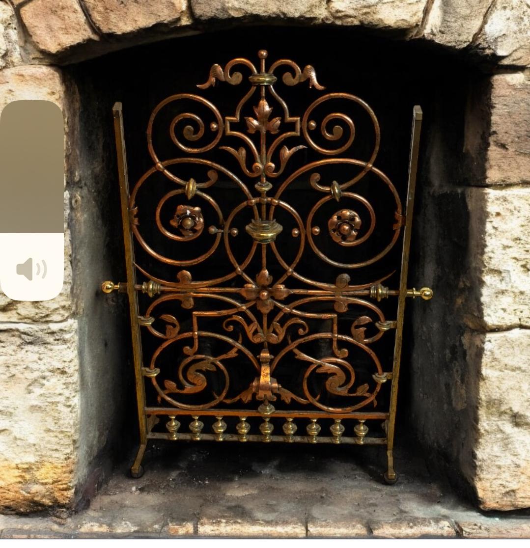 Écran de cheminée en laiton et cuivre Antique, 19e siècle en vente 3