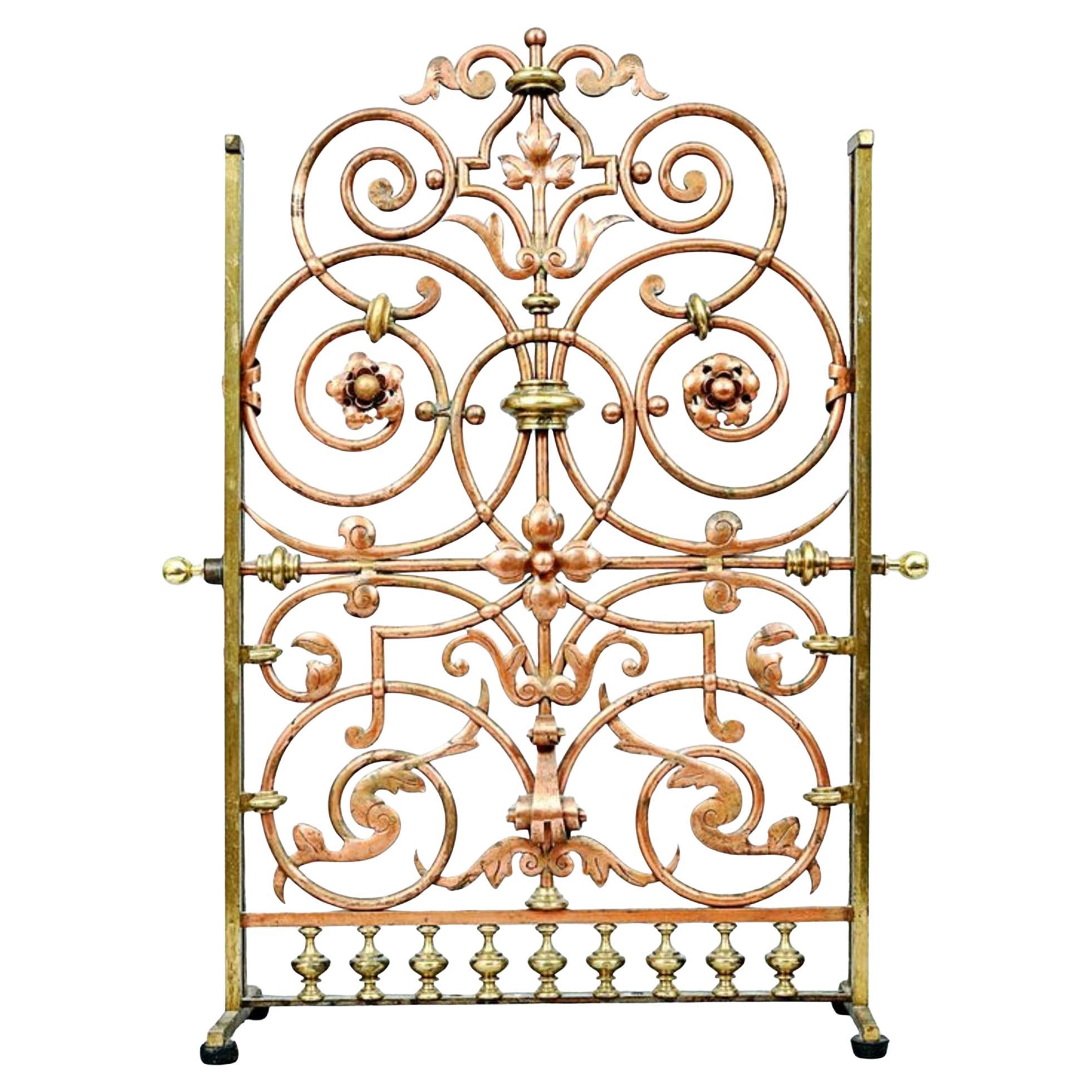 Écran de cheminée en laiton et cuivre Antique, 19e siècle en vente