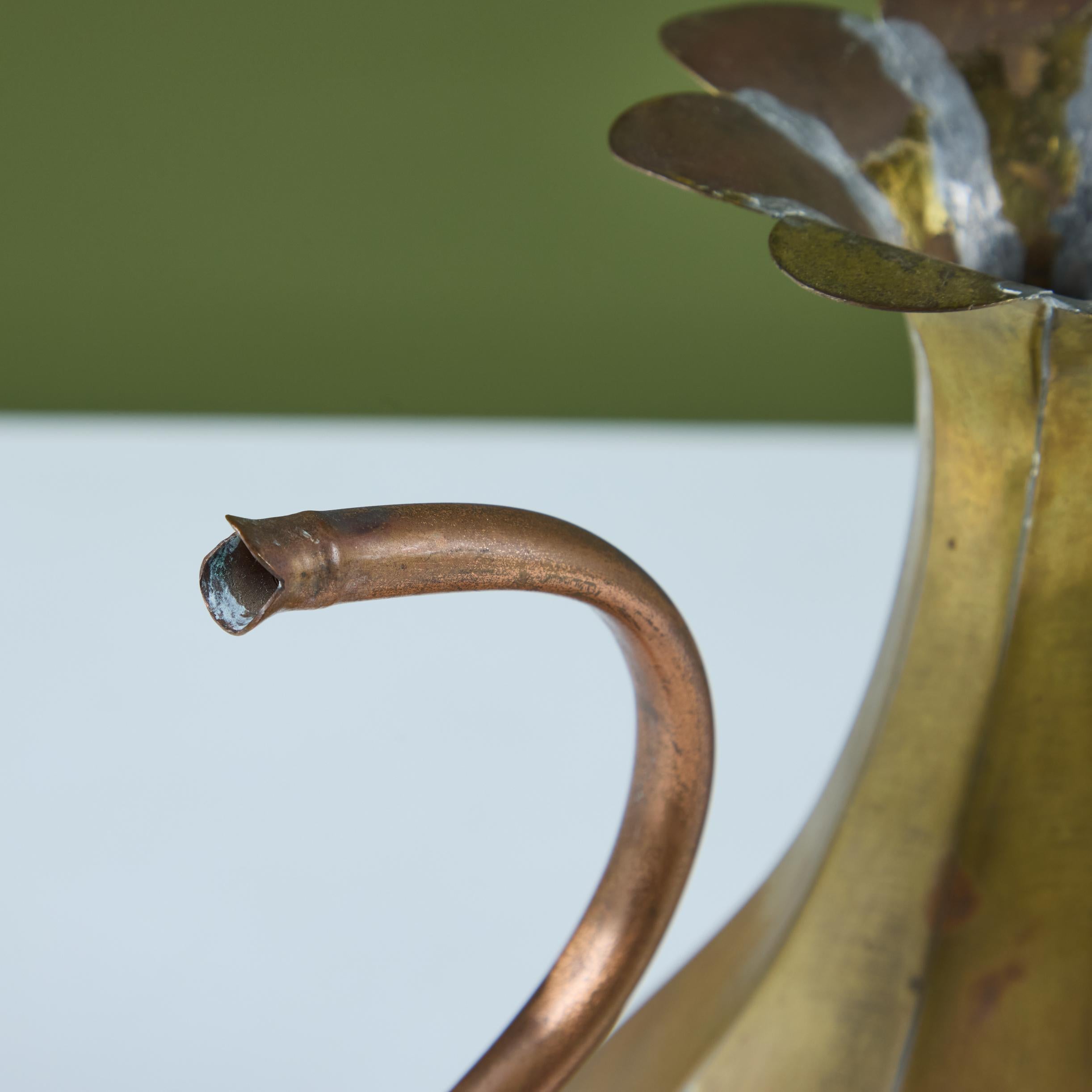 Brass and Copper Floral Pitcher For Sale 4