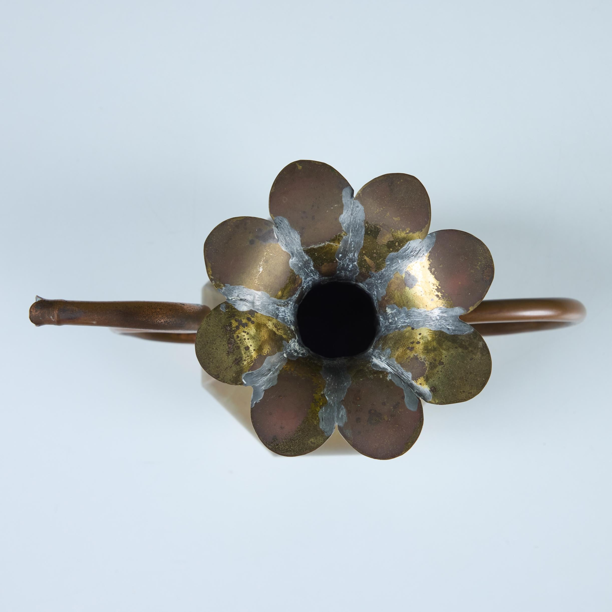 Brass and Copper Floral Pitcher For Sale 6