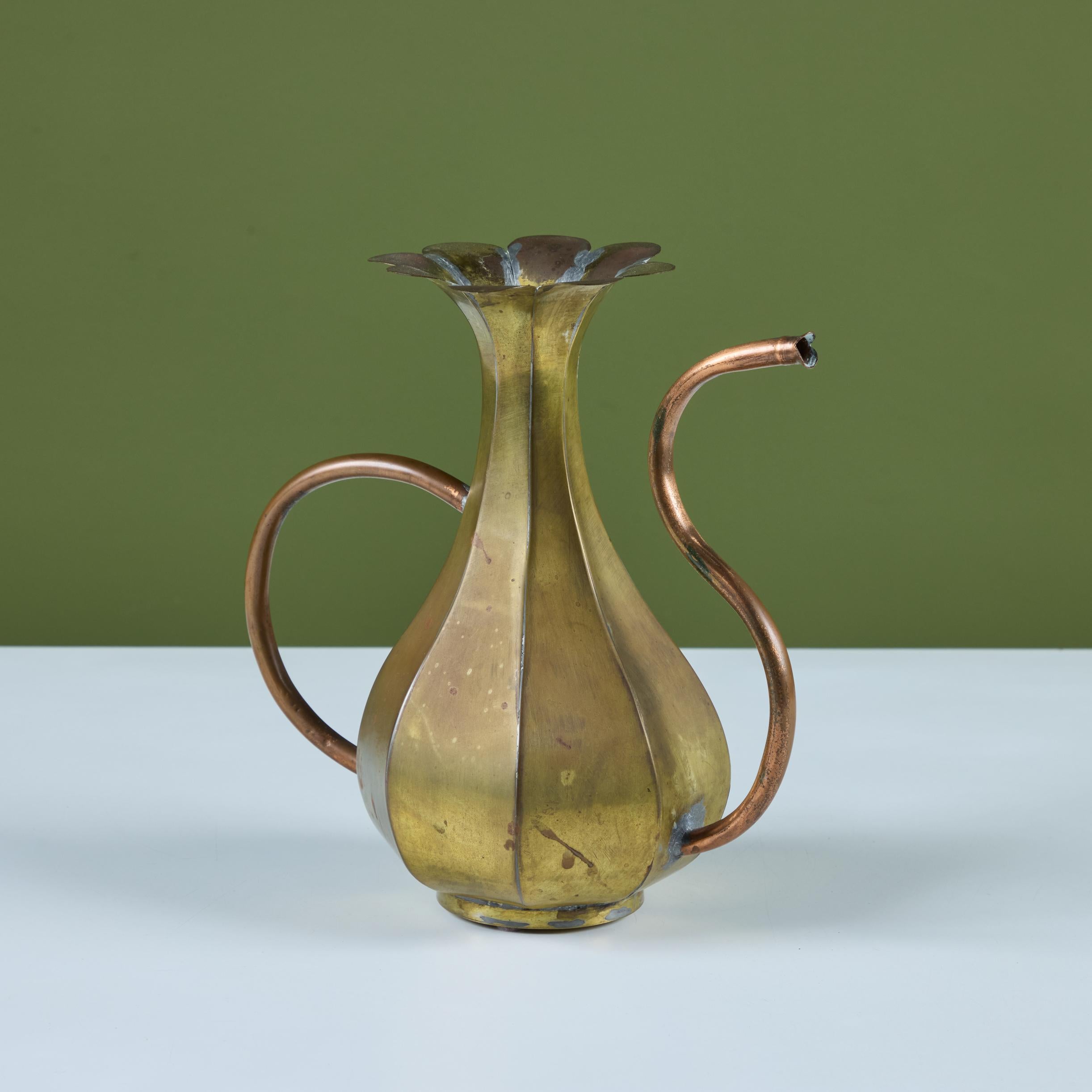 20th Century Brass and Copper Floral Pitcher For Sale