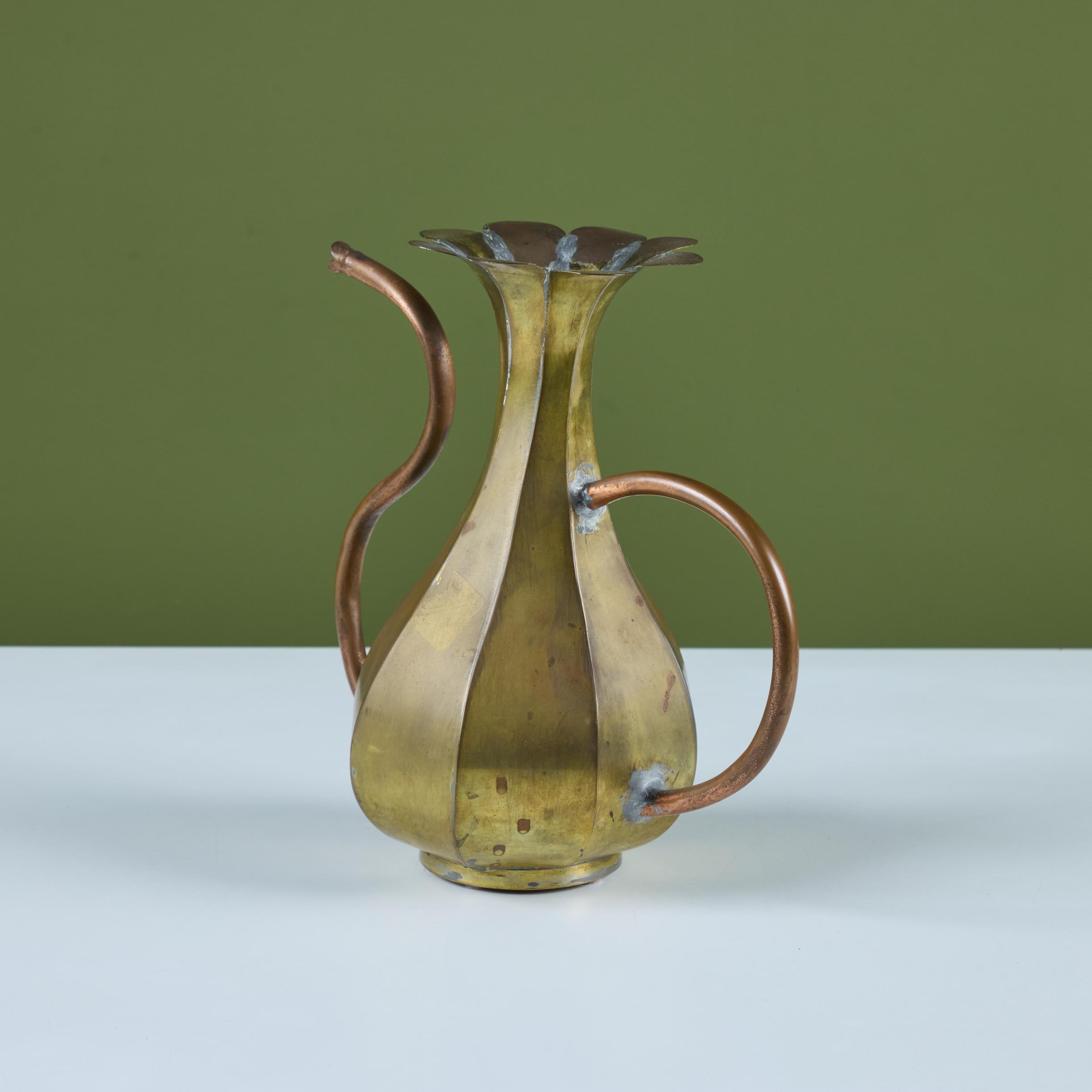 Brass and Copper Floral Pitcher For Sale 2