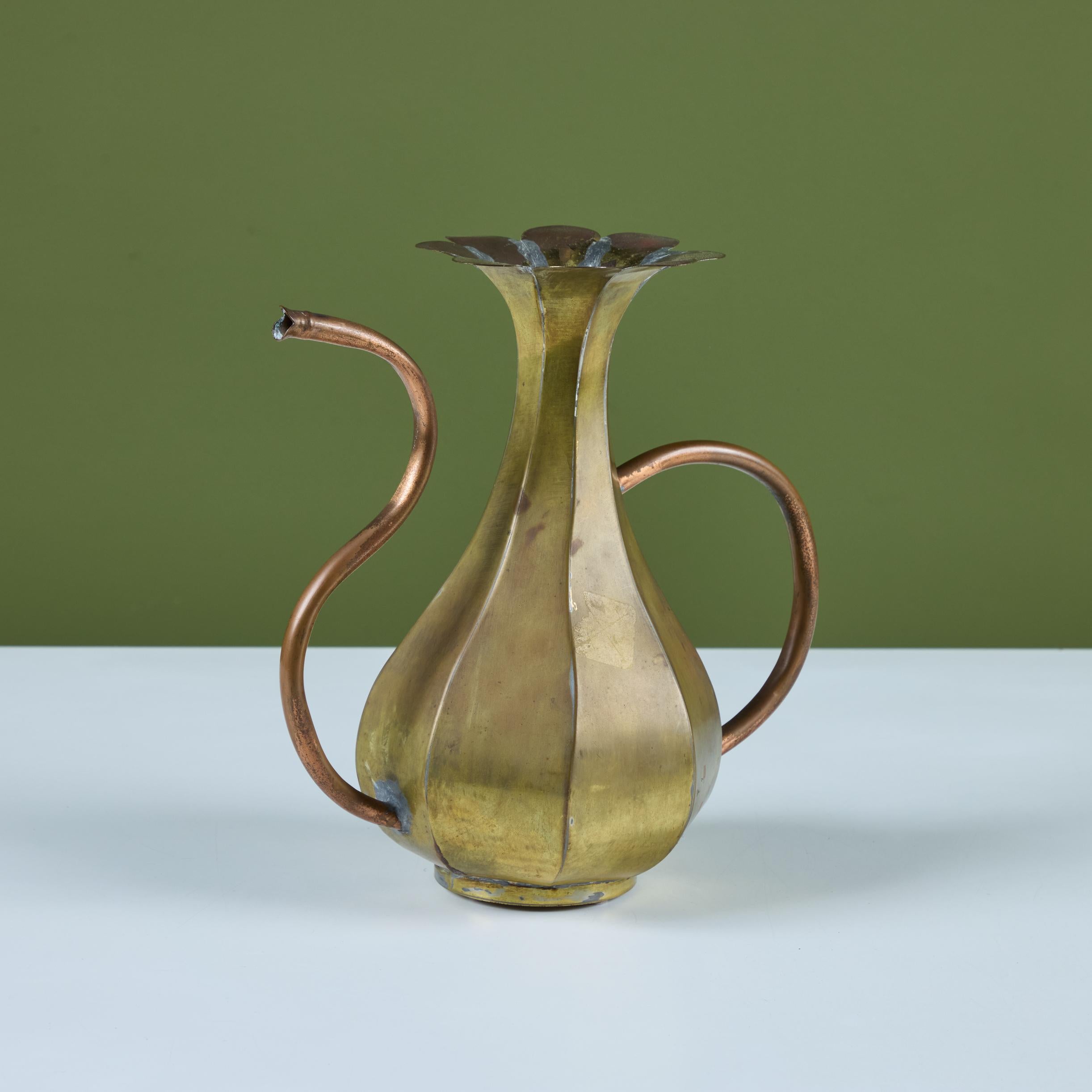 Brass and Copper Floral Pitcher For Sale 3