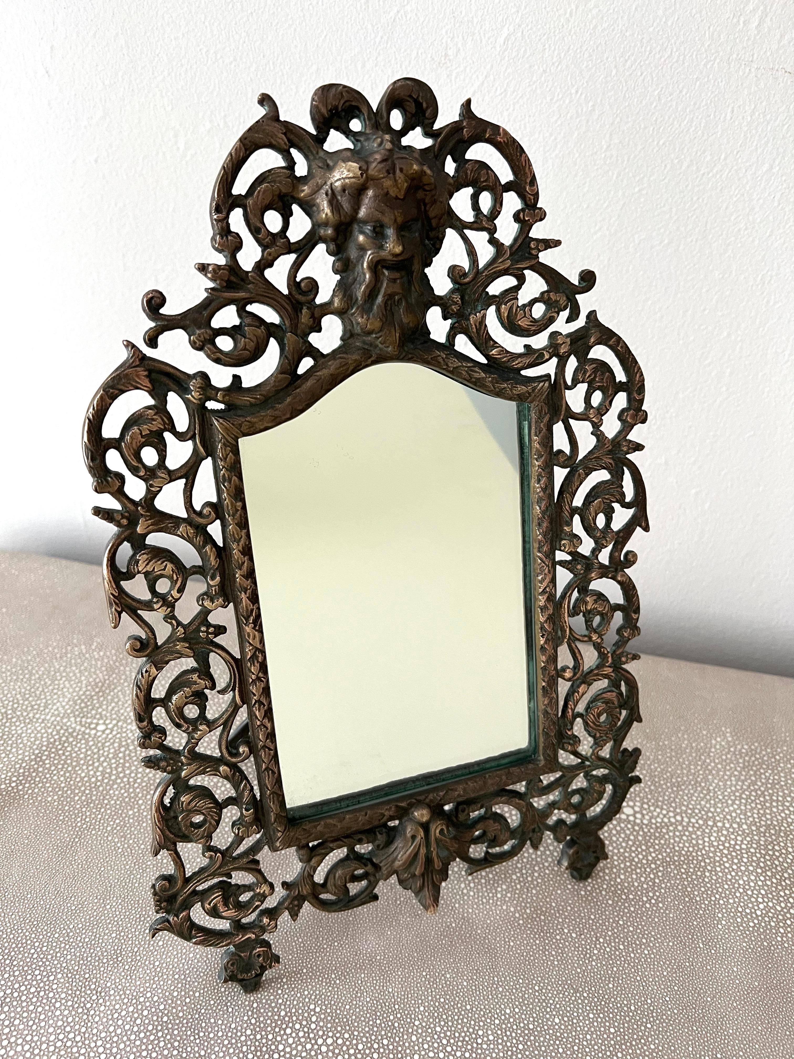 Brass and Copper P. E. Guerin Framed Mirror with Repousse Satyr For Sale 3