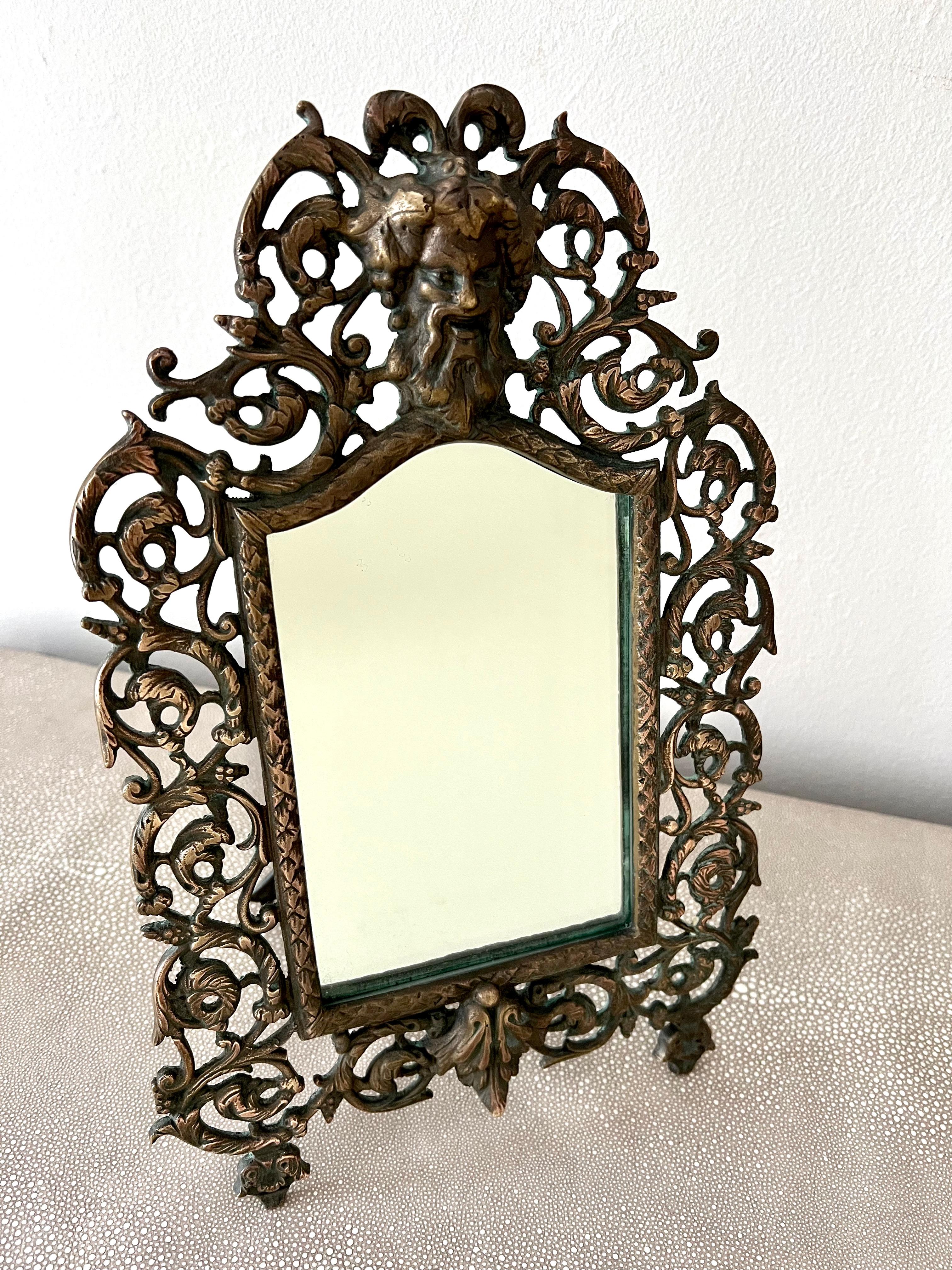 Brass and Copper P. E. Guerin Framed Mirror with Repousse Satyr For Sale 4