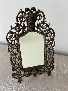 Brass and Copper P. E. Guerin Framed Mirror with Repousse Satyr