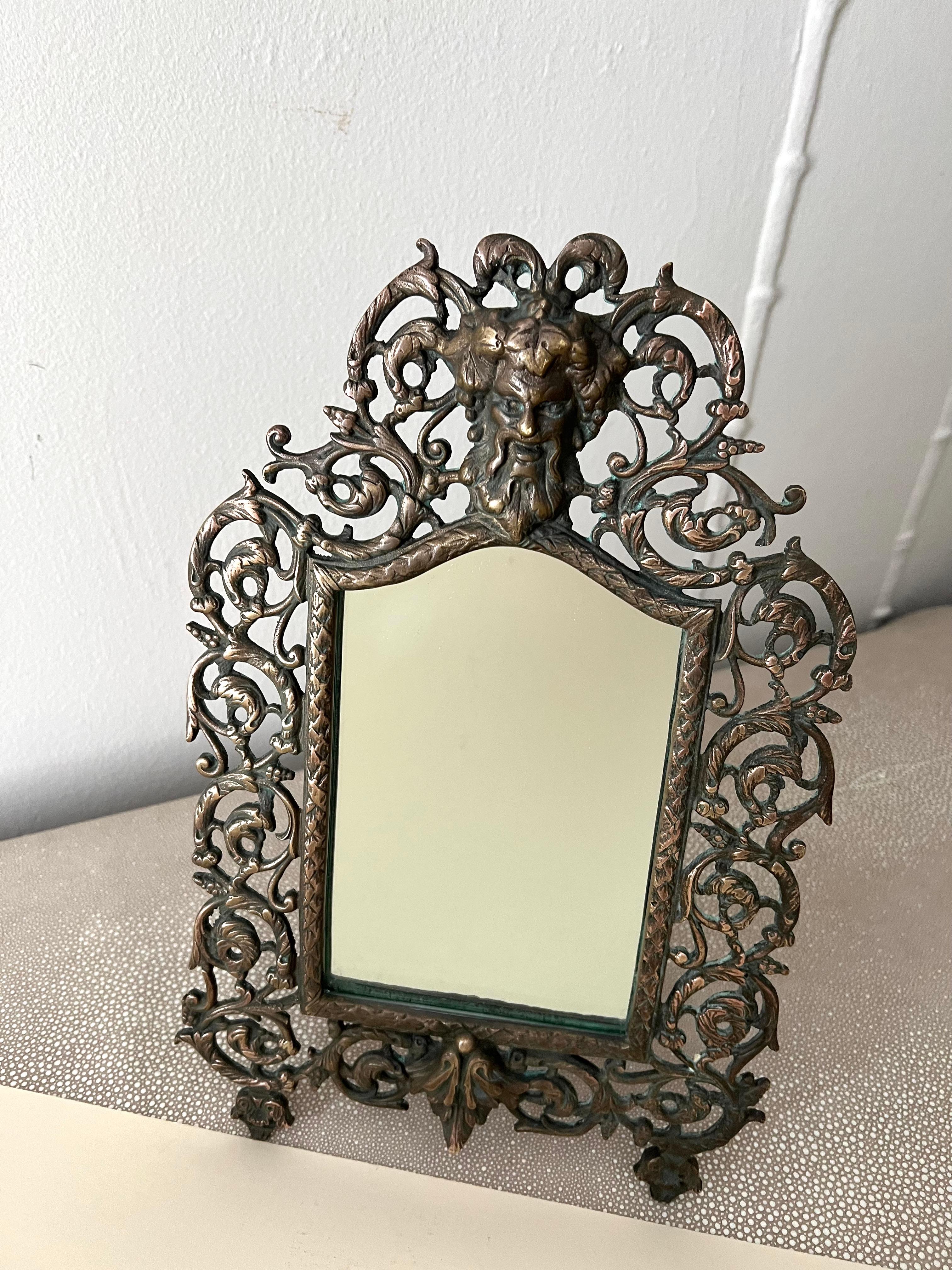 Brass and Copper P. E. Guerin Framed Mirror with Repousse Satyr For Sale 2