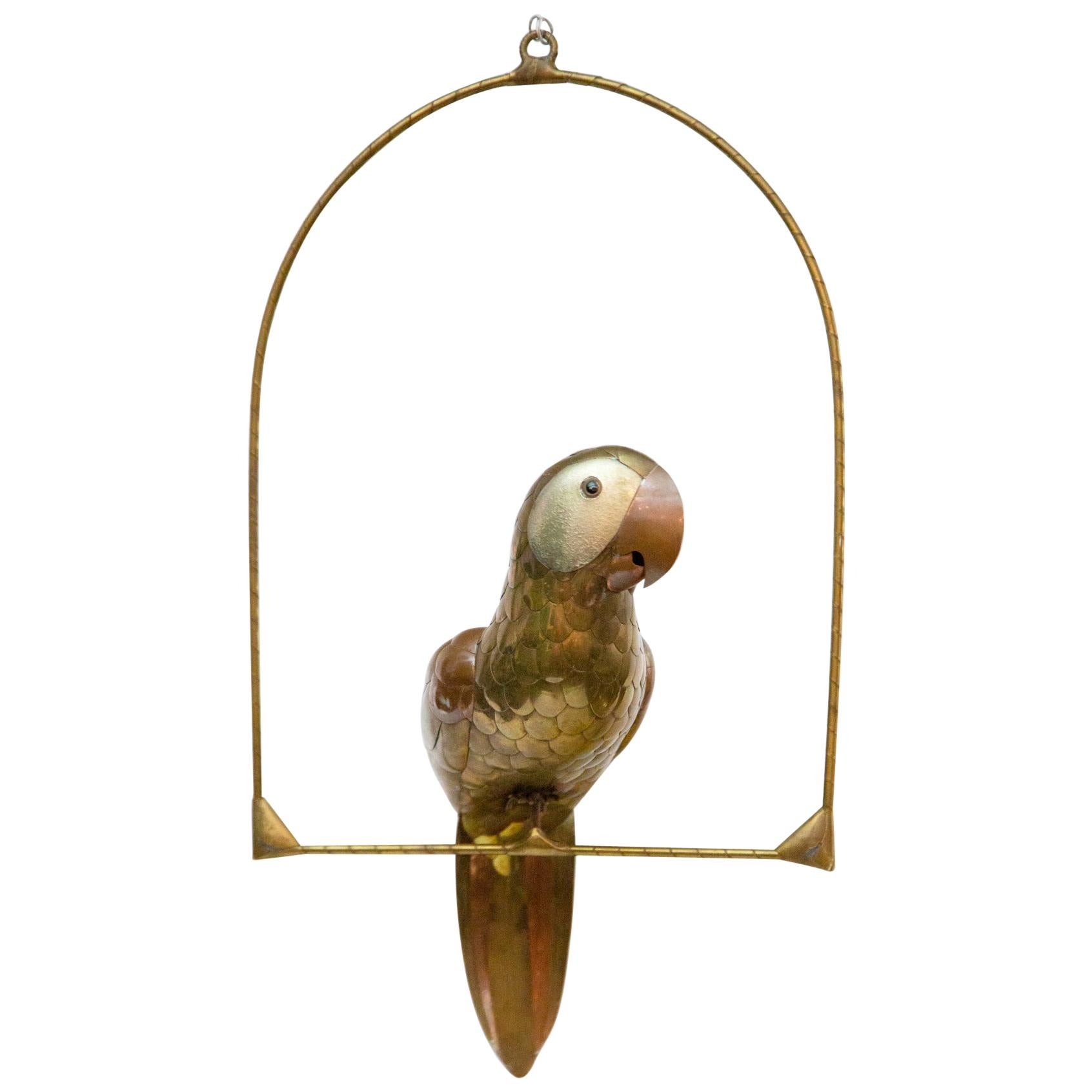Brass and Copper Parrot in the Style of Bustamente