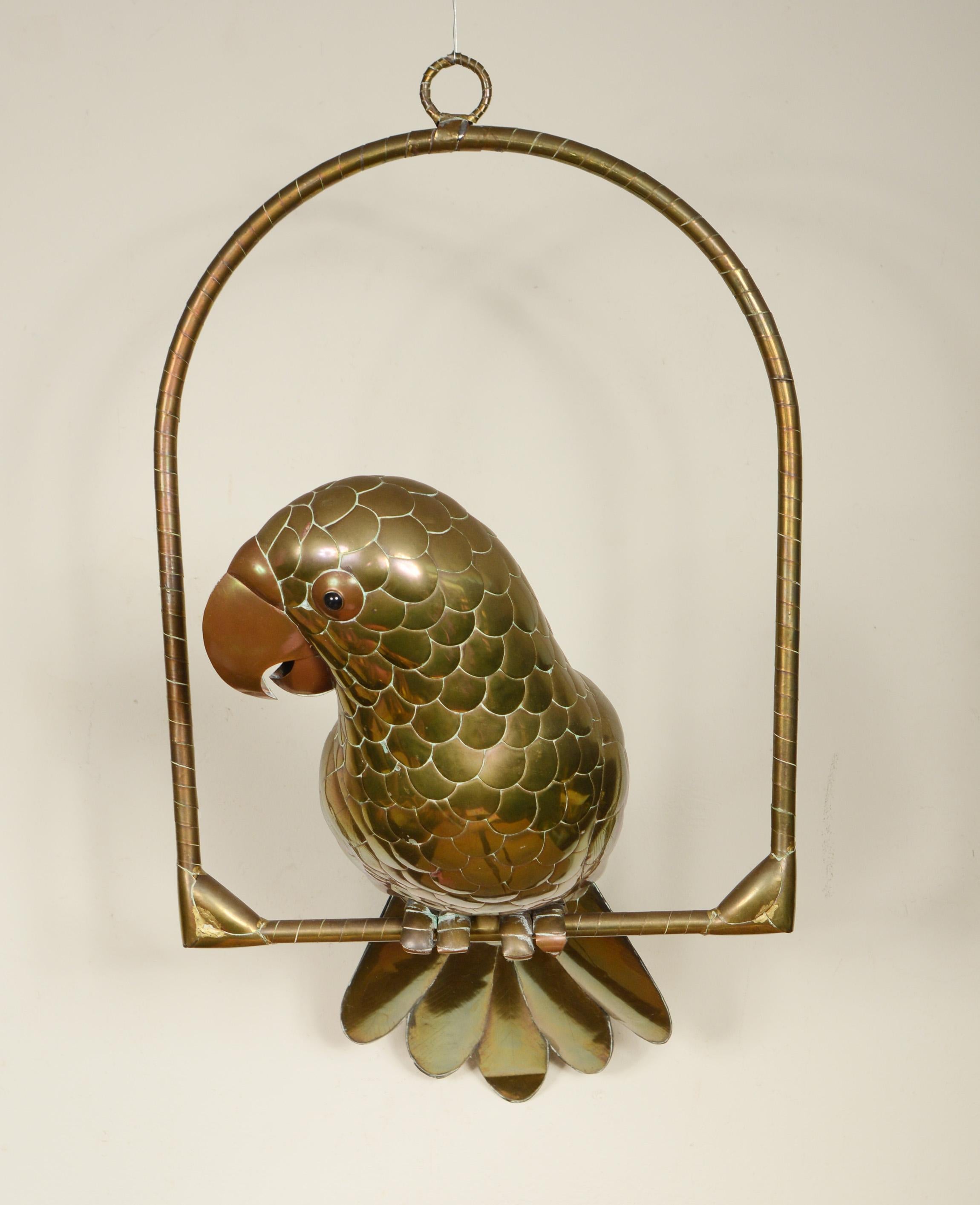 Mexican Brass and Copper Parrot Sculpture by Sergio Bustamante