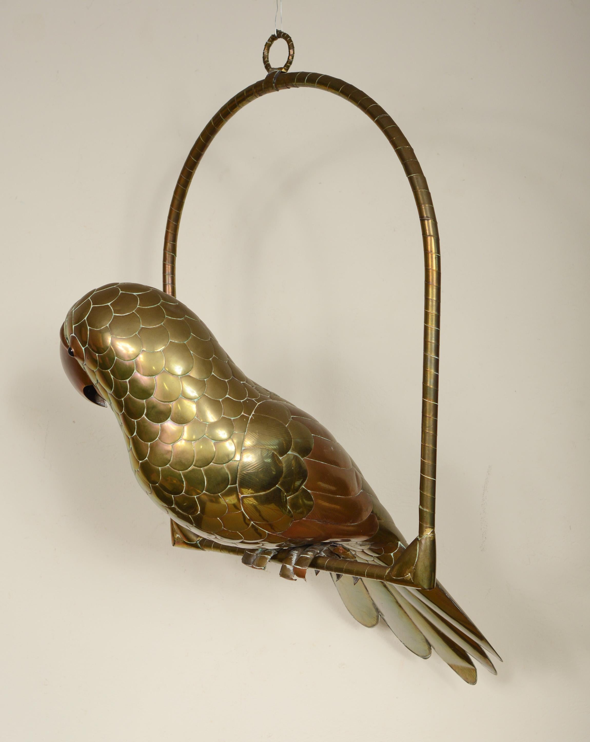 Brass and Copper Parrot Sculpture by Sergio Bustamante In Good Condition In San Mateo, CA