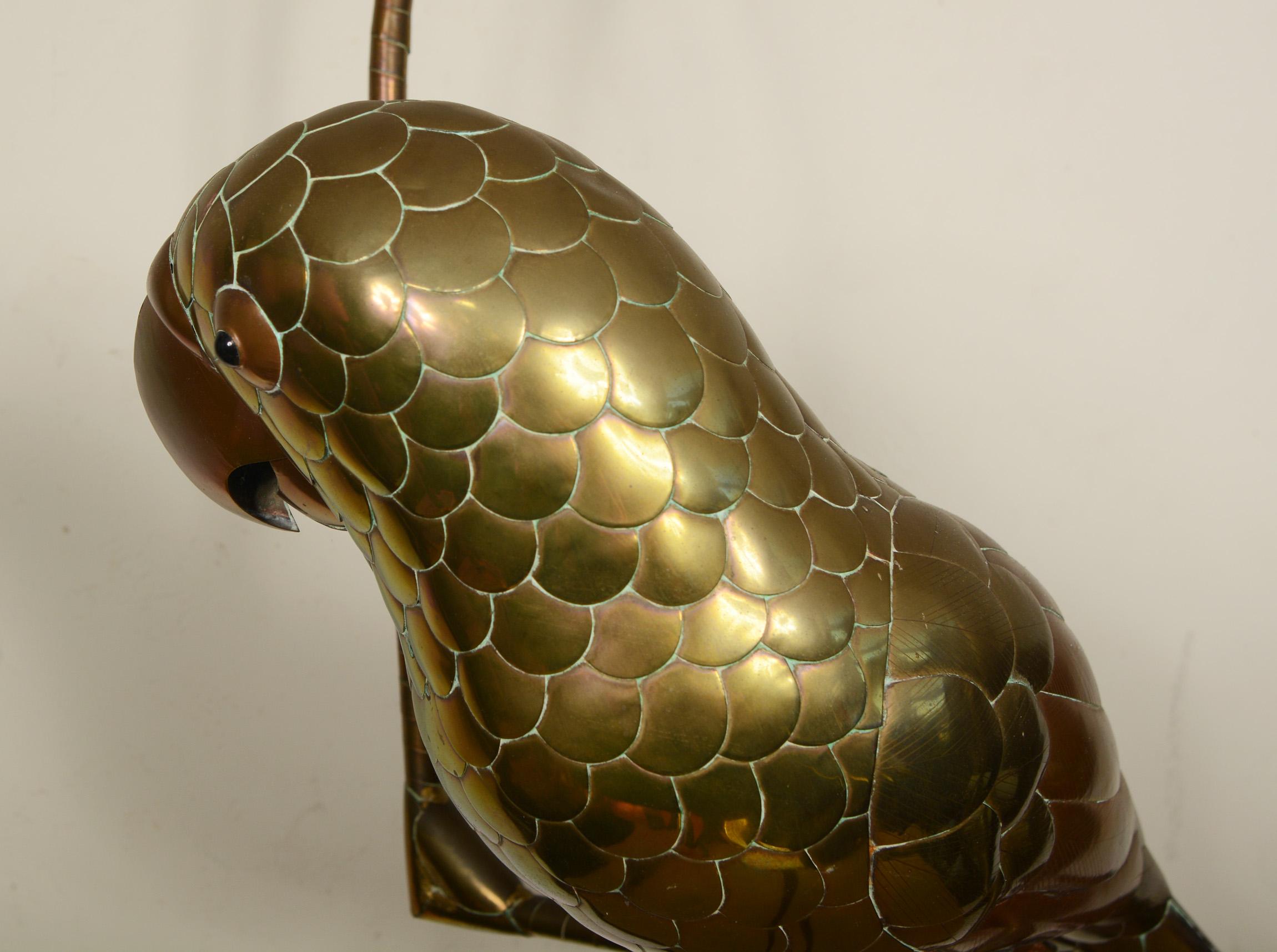 20th Century Brass and Copper Parrot Sculpture by Sergio Bustamante